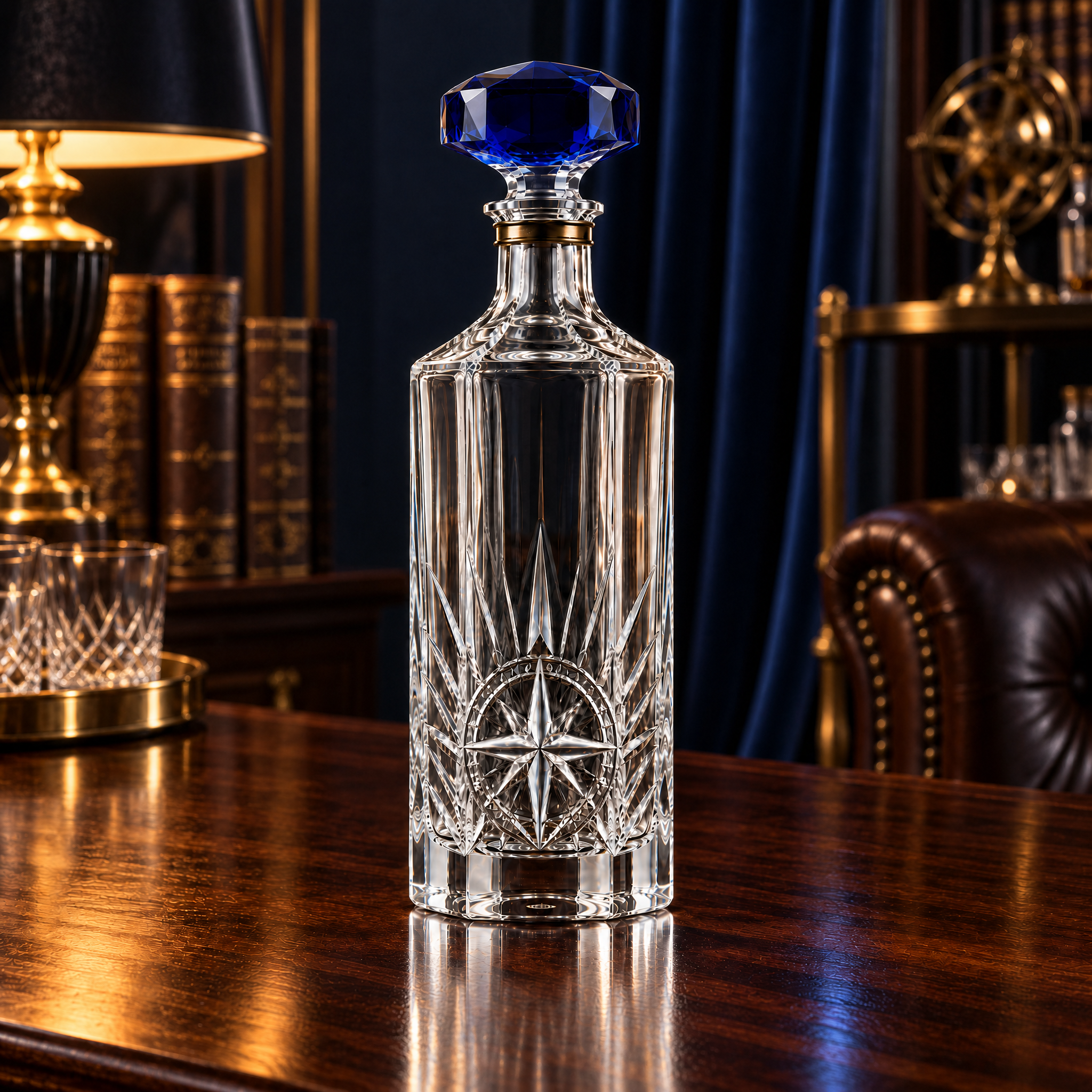 Kaelvorny Sapphire Meridian Luxury Crystal Decanter — The Heirloom Facets Collection