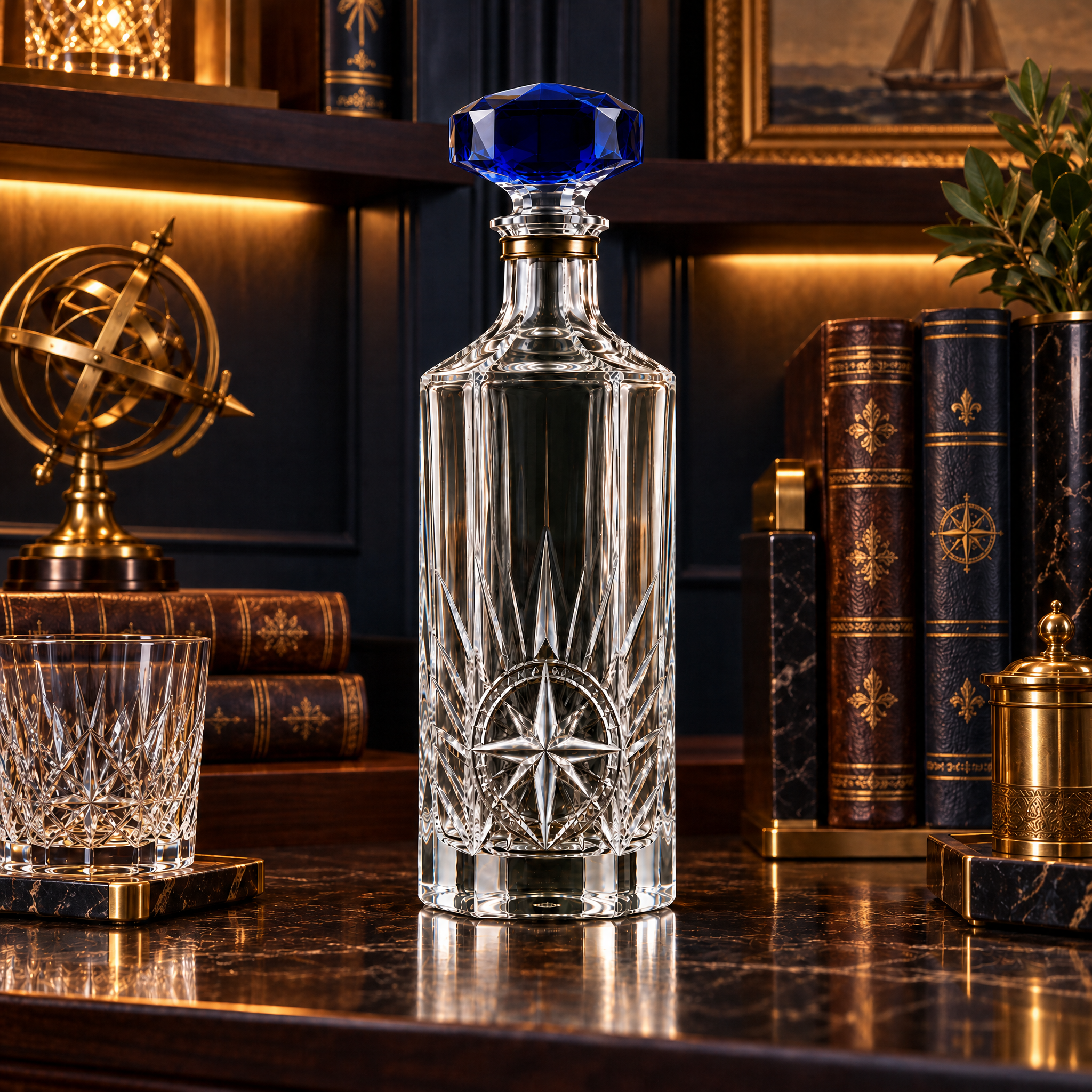 Kaelvorny Sapphire Meridian Luxury Crystal Decanter — The Heirloom Facets Collection