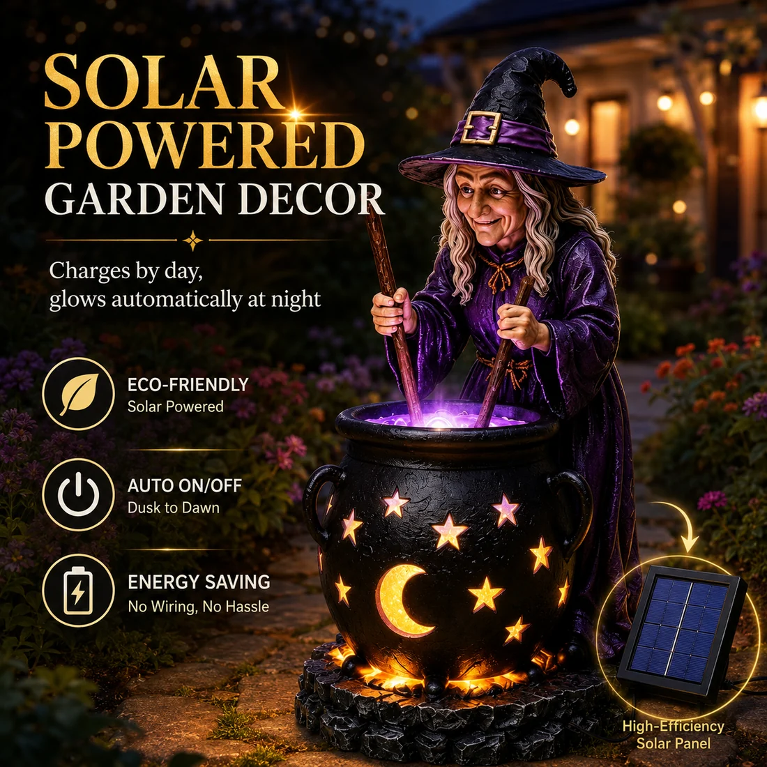 🧙‍♀️Halloween Witch Glowing Cauldron Solar Light