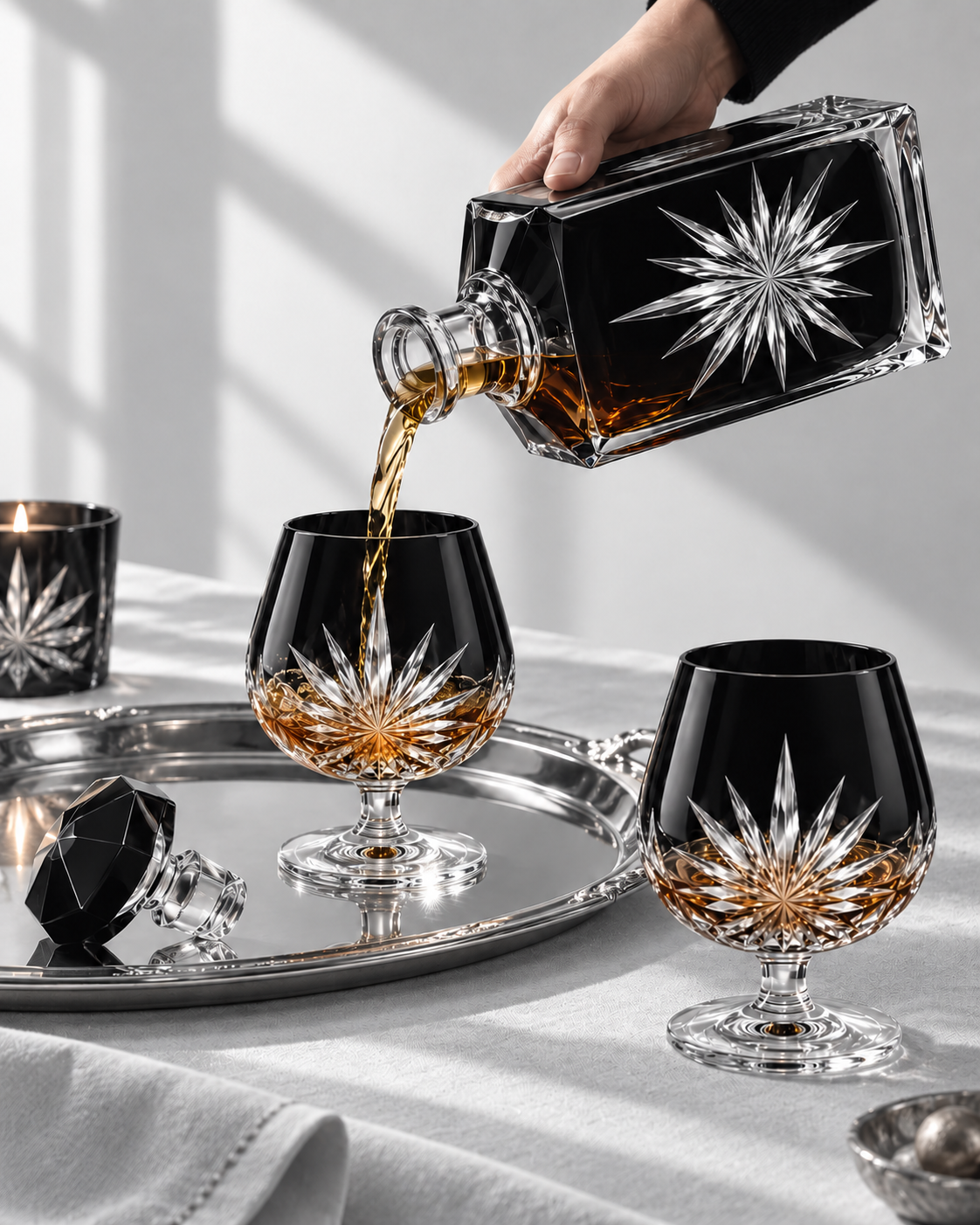 Kaelvorny Obsidian Star Luxury Crystal Decanter Set — The Nocturne Facets Collection