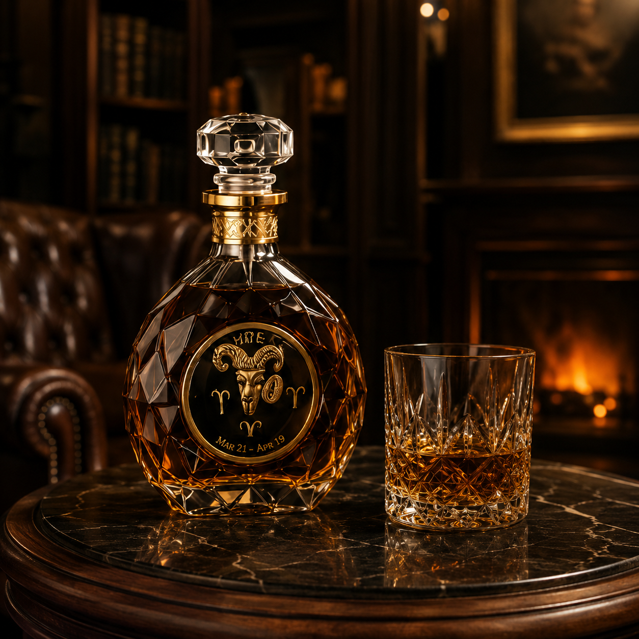 ♈️Aries Zodiac Crystal Whiskey Decanter – Luxury Ram Collector Bottle