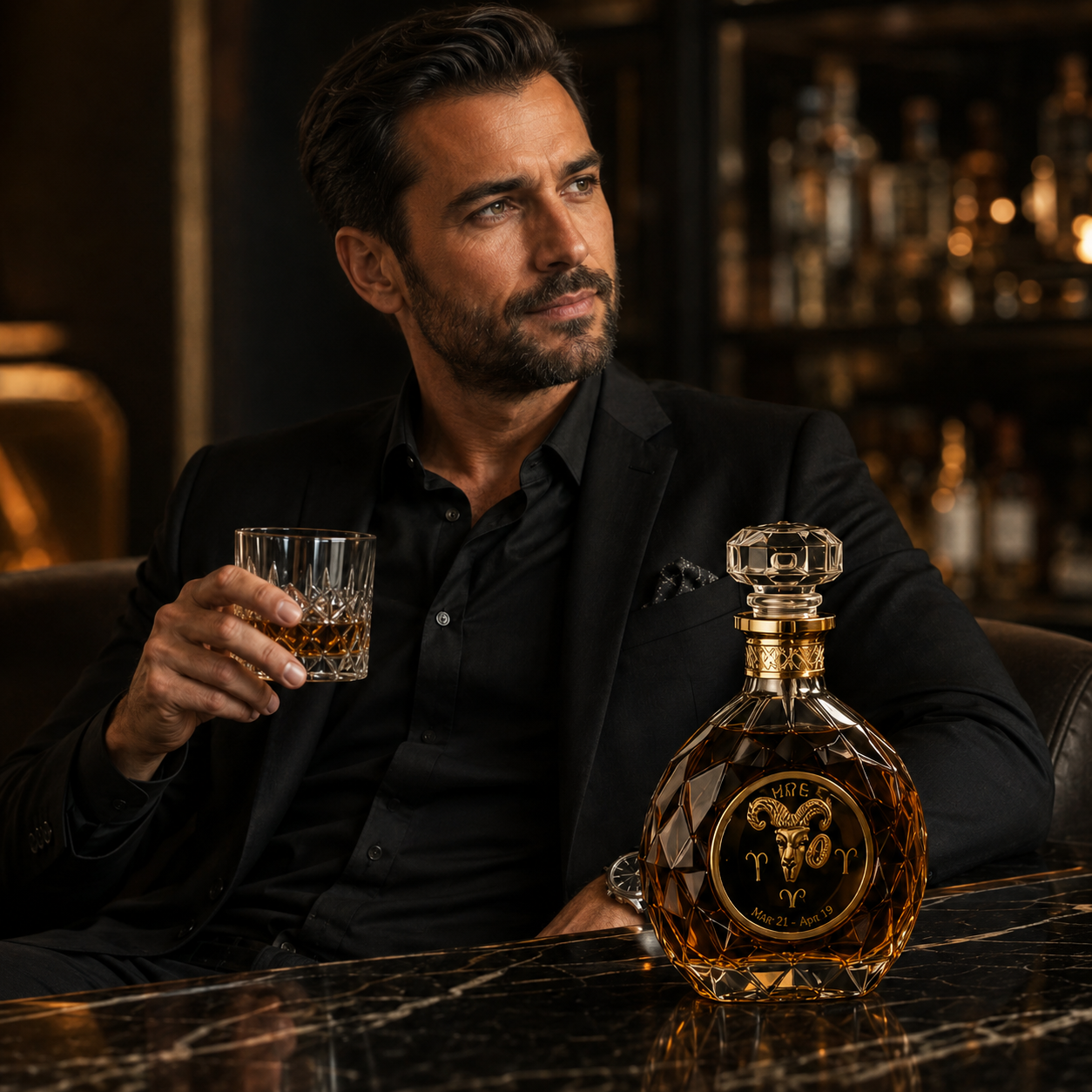 ♈️Aries Zodiac Crystal Whiskey Decanter – Luxury Ram Collector Bottle