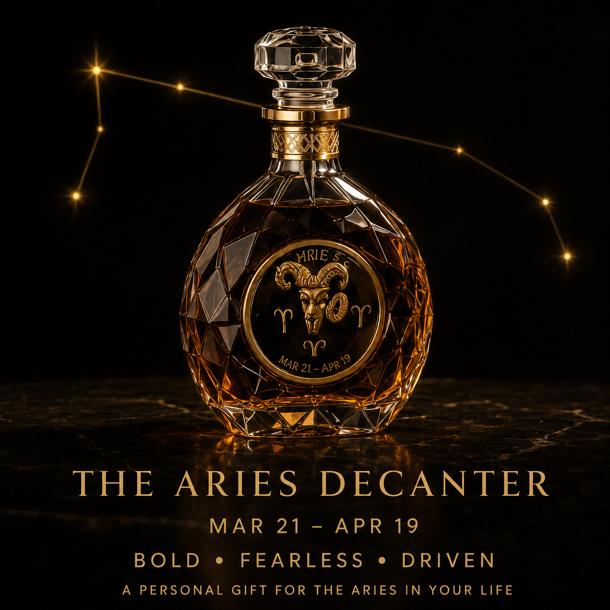♈️Aries Zodiac Crystal Whiskey Decanter – Luxury Ram Collector Bottle