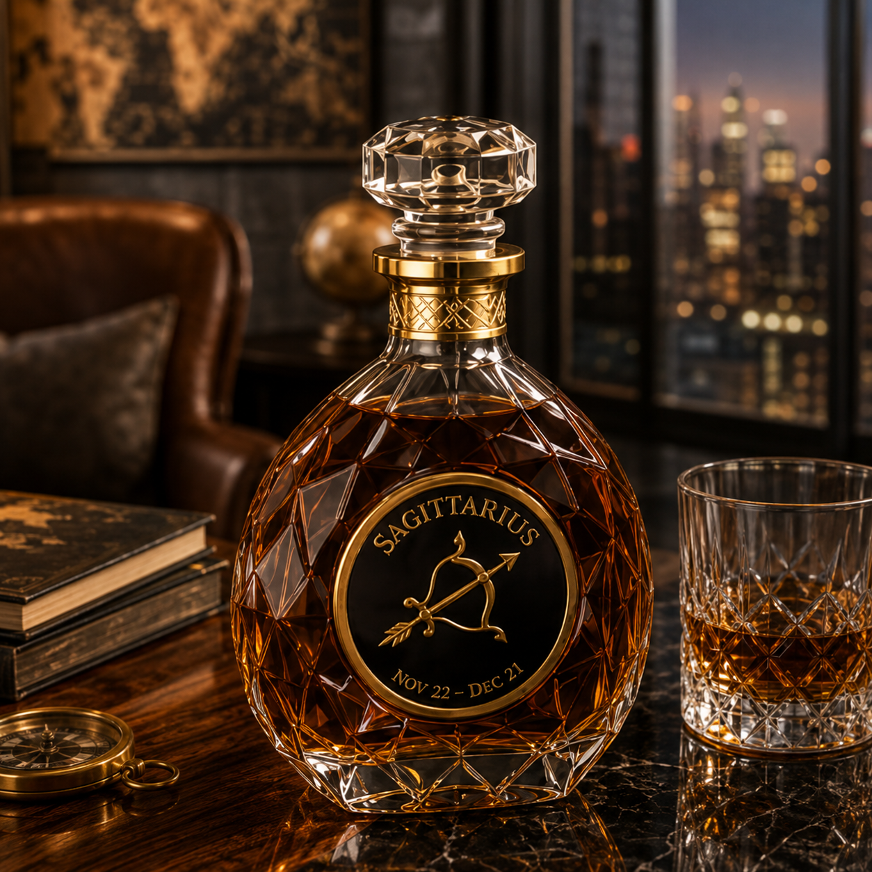 ♐️Sagittarius Crystal Whiskey Decanter—Luxurious Sagittarius-Themed Collector's Decanter