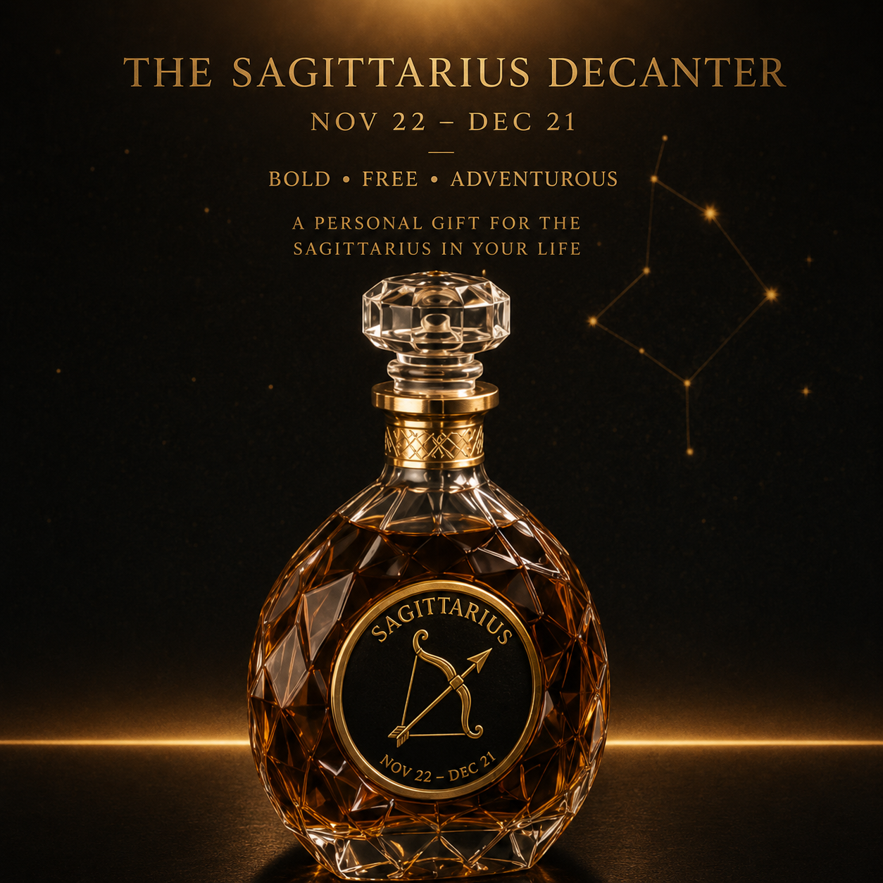 ♐️Sagittarius Crystal Whiskey Decanter—Luxurious Sagittarius-Themed Collector's Decanter