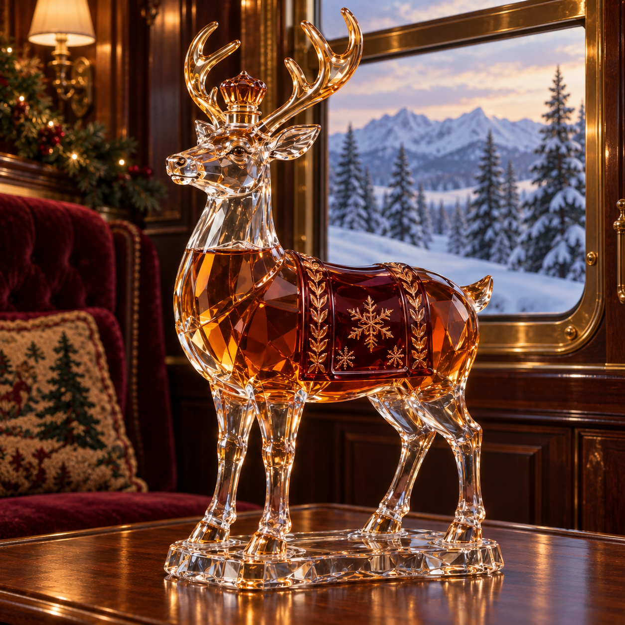 🎄Kaelvorny Royal Snowfield Reindeer Whiskey Decanter 🦌– Crystal Christmas Collector’s Edition