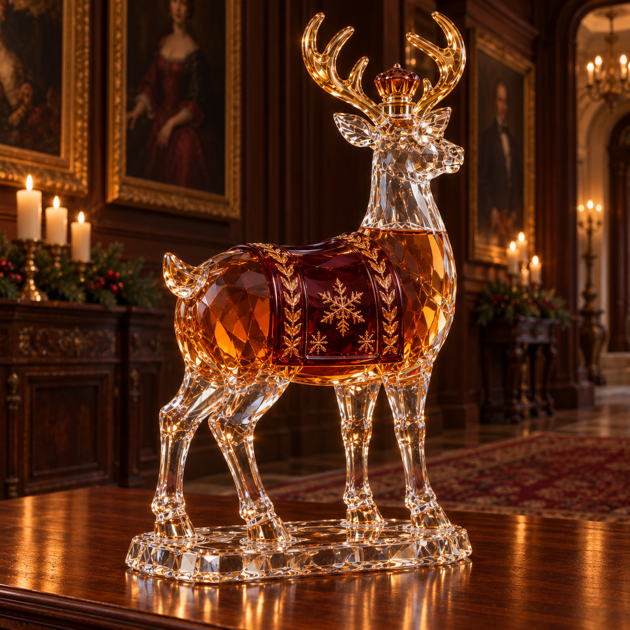 🎄Kaelvorny Royal Snowfield Reindeer Whiskey Decanter 🦌– Crystal Christmas Collector’s Edition