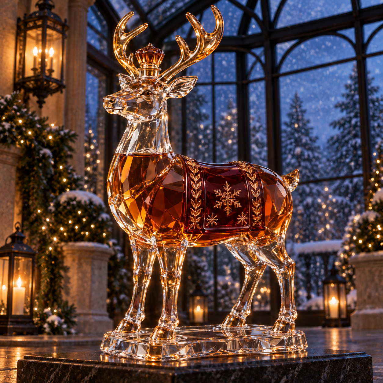 🎄Kaelvorny Royal Snowfield Reindeer Whiskey Decanter 🦌– Crystal Christmas Collector’s Edition