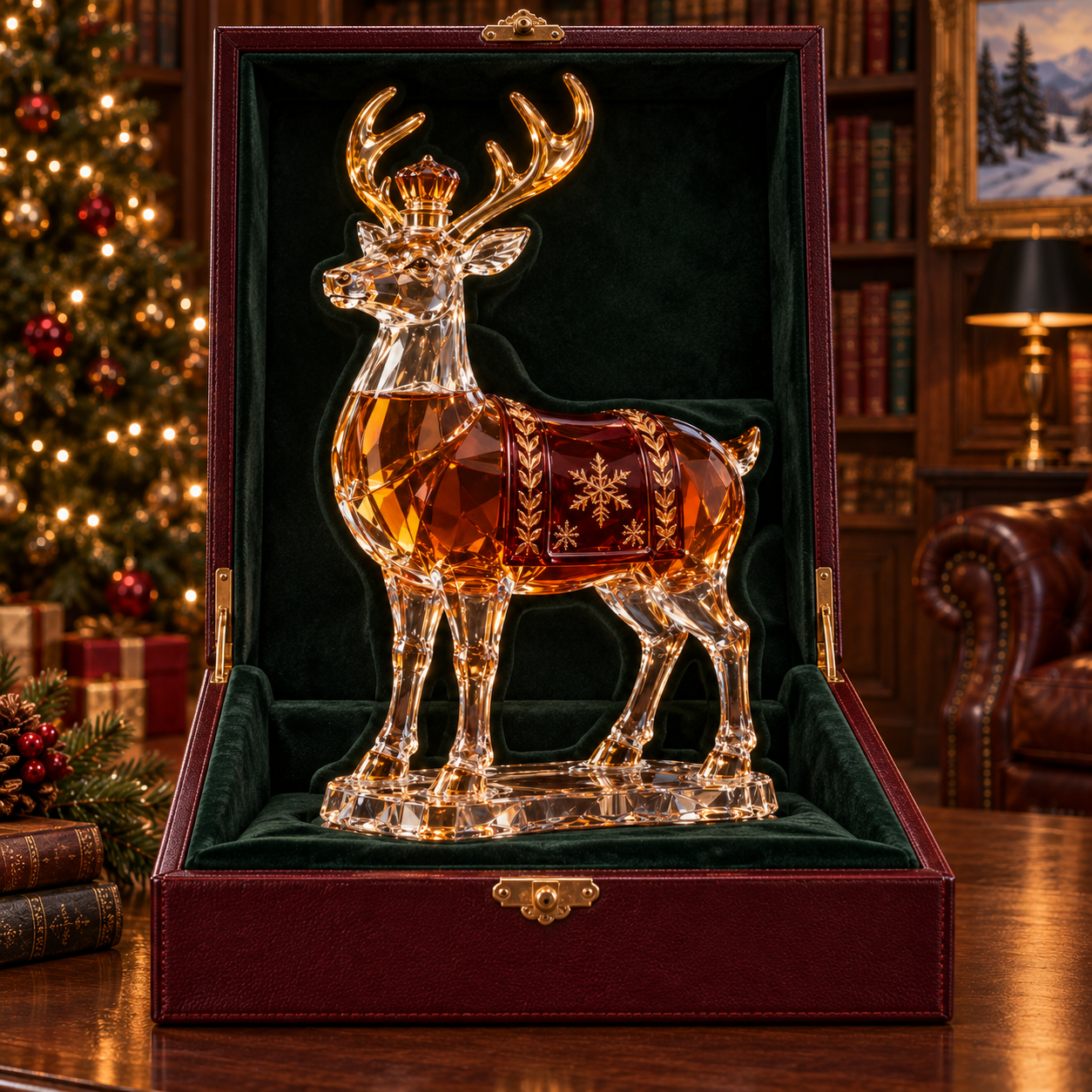 🎄Kaelvorny Royal Snowfield Reindeer Whiskey Decanter 🦌– Crystal Christmas Collector’s Edition