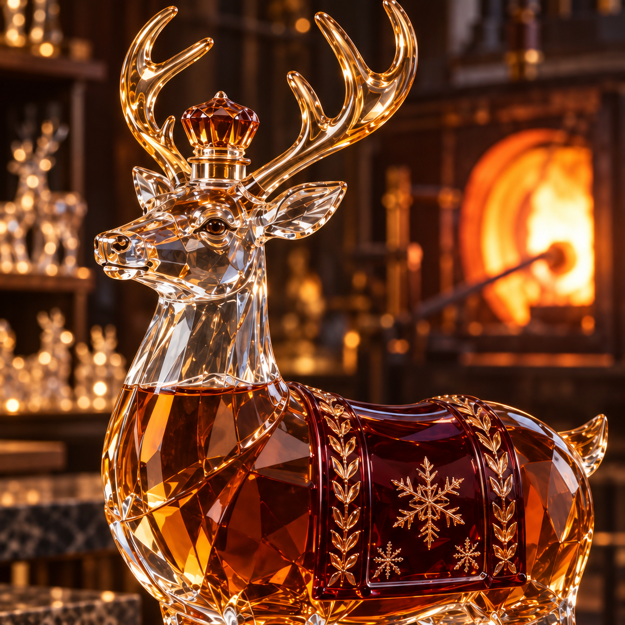 🎄Kaelvorny Royal Snowfield Reindeer Whiskey Decanter 🦌– Crystal Christmas Collector’s Edition