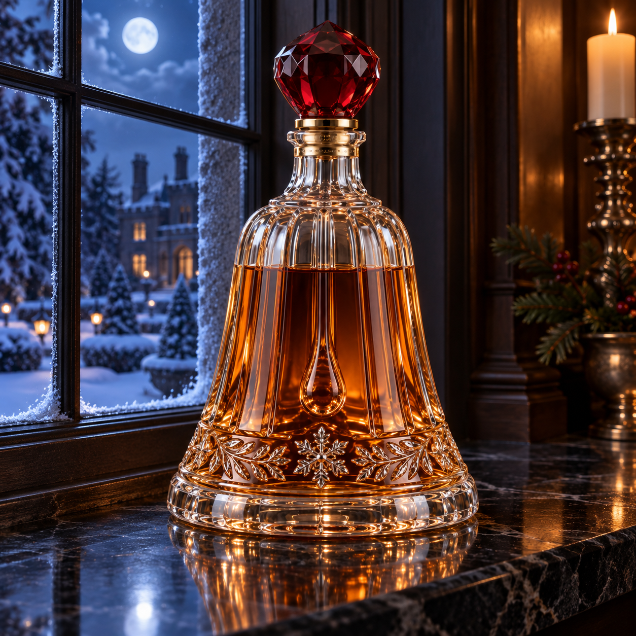🎄The Kaelvorny Royal Winter Bell🔔— Burgundy Crystal Christmas Decanter