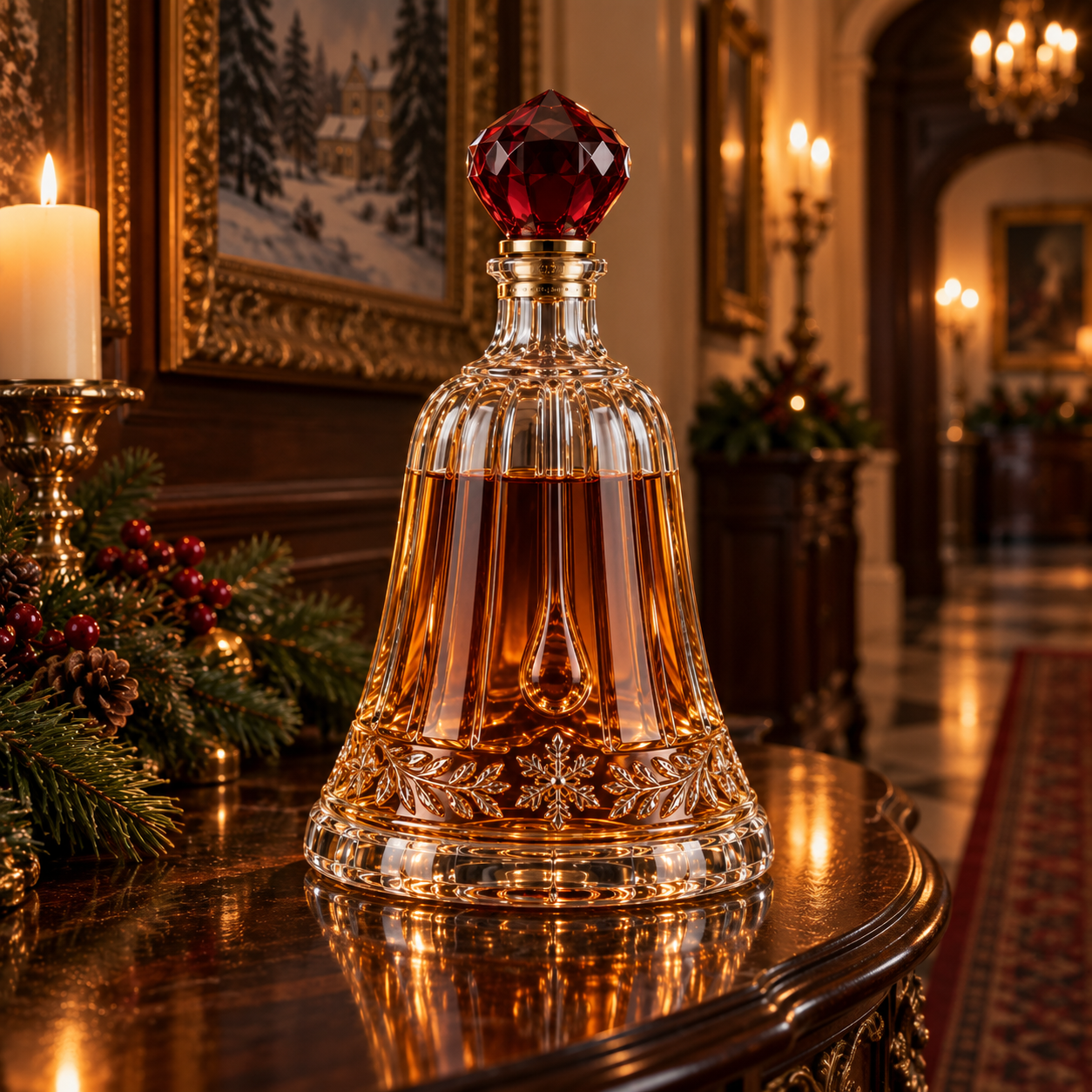 🎄The Kaelvorny Royal Winter Bell🔔— Burgundy Crystal Christmas Decanter