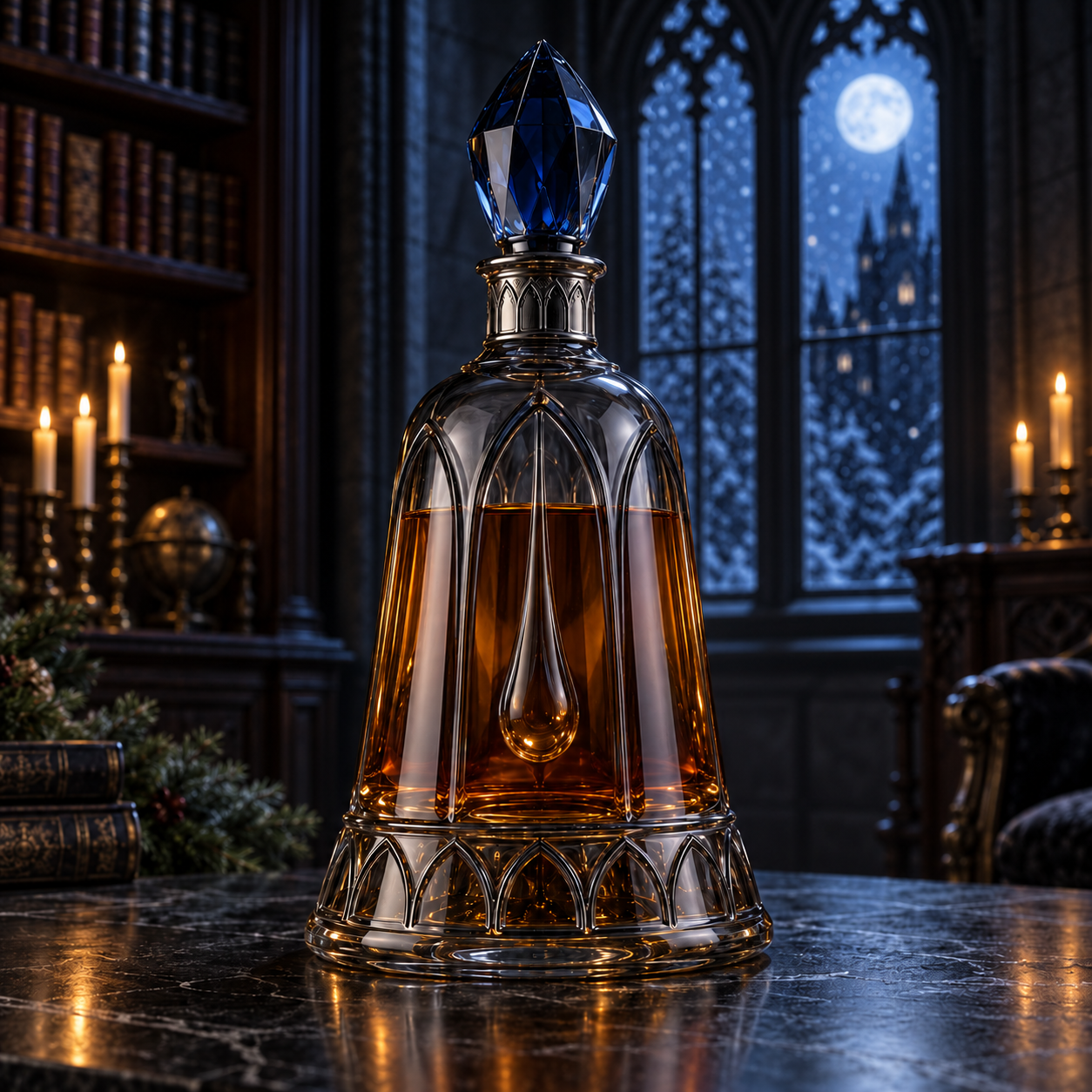 🎄The Kaelvorny Midnight Cathedral Bell⛪️ — Sapphire Gothic Crystal Decanter