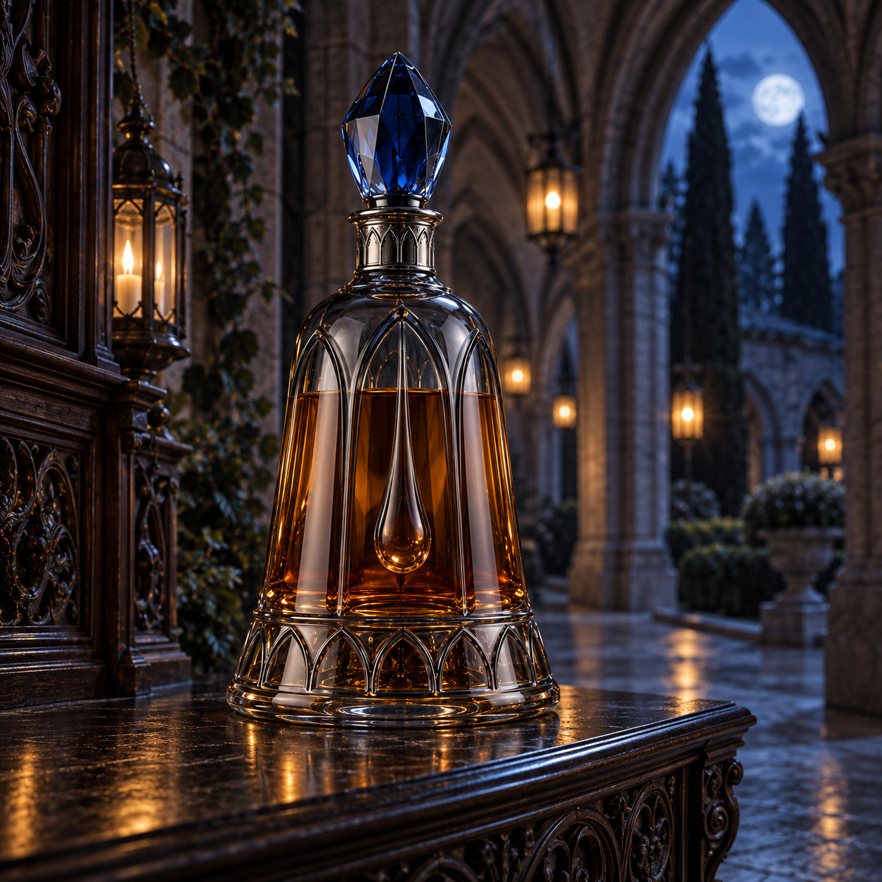 🎄The Kaelvorny Midnight Cathedral Bell⛪️ — Sapphire Gothic Crystal Decanter