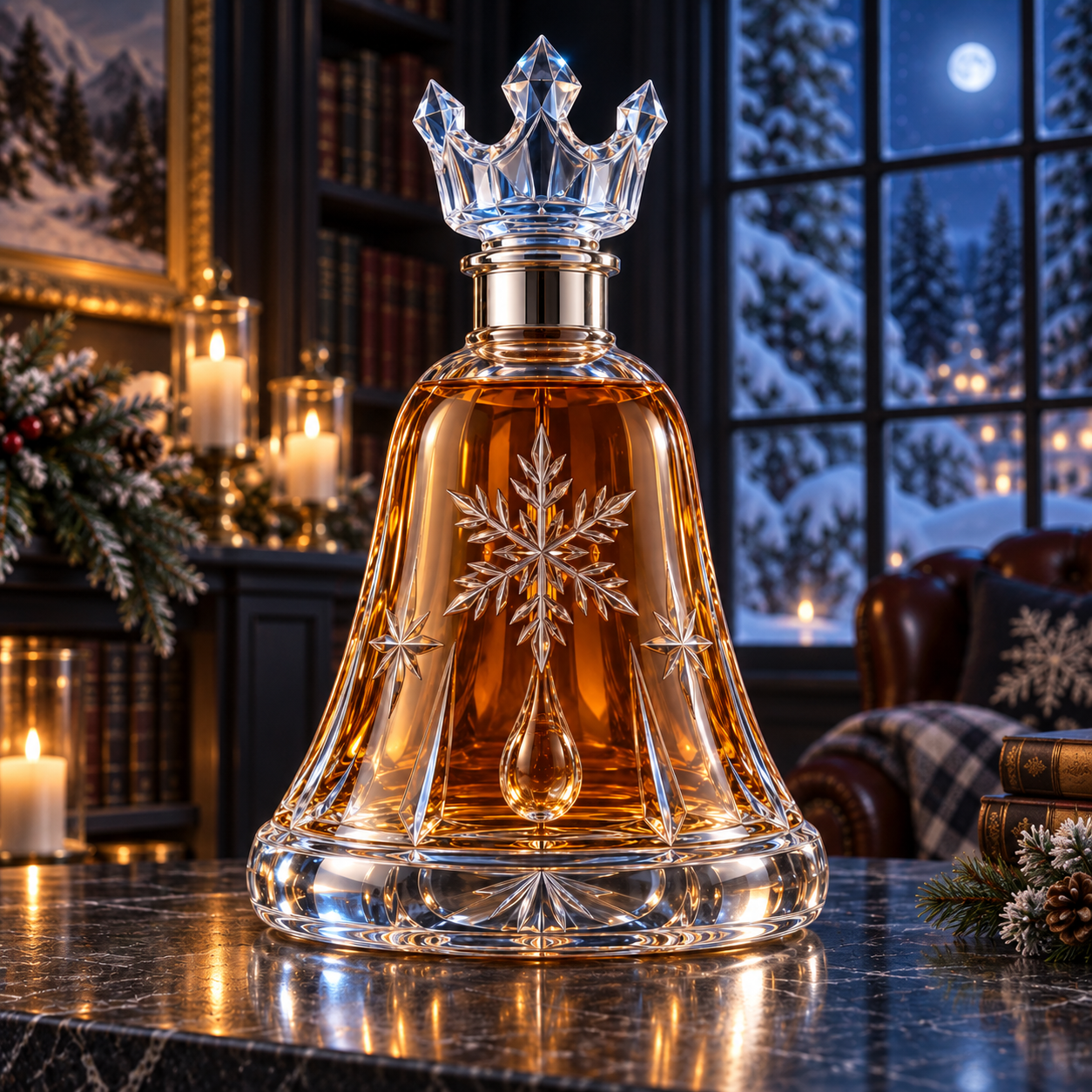 🎄The Kaelvorny Snow Crown Crystal Bell ❄️— Ice-Crowned Christmas Glass Decanter