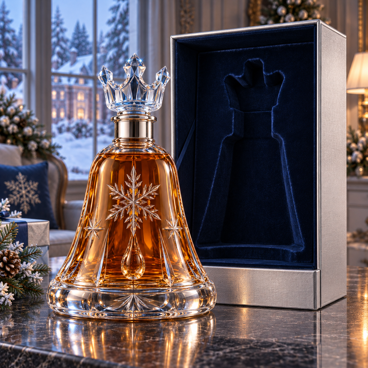 🎄The Kaelvorny Snow Crown Crystal Bell ❄️— Ice-Crowned Christmas Glass Decanter