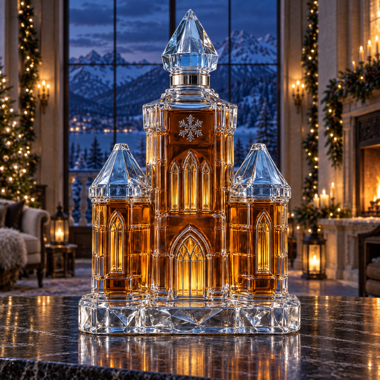 🎄The Kaelvorny Winter Citadel🏰 — Ice-Tower Castle Glass Decanter