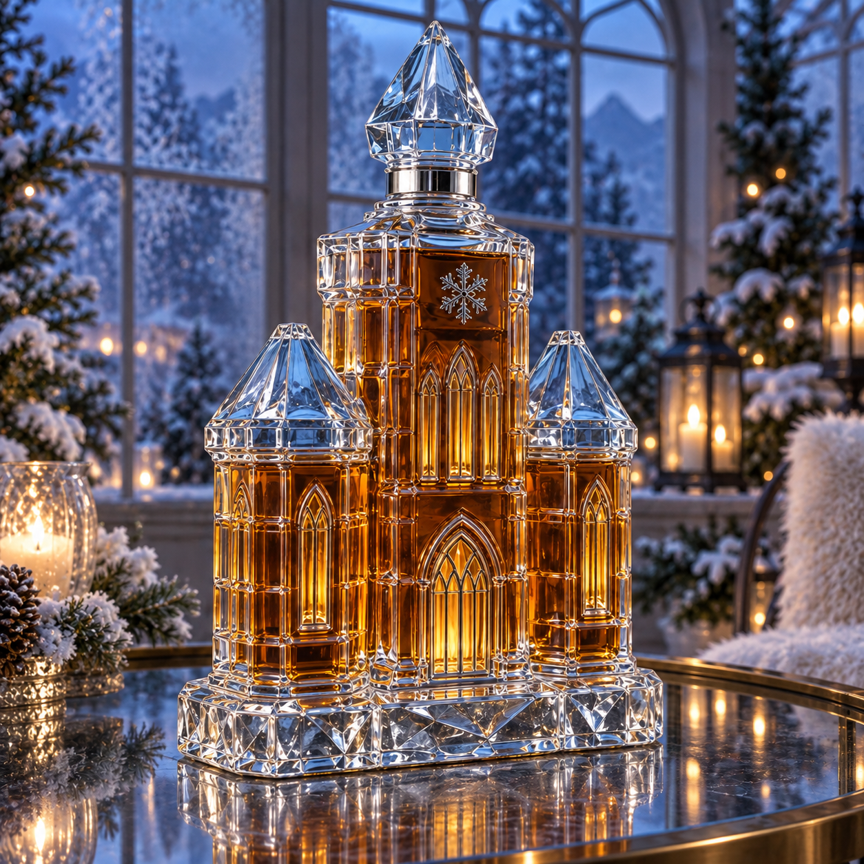 🎄The Kaelvorny Winter Citadel🏰 — Ice-Tower Castle Glass Decanter