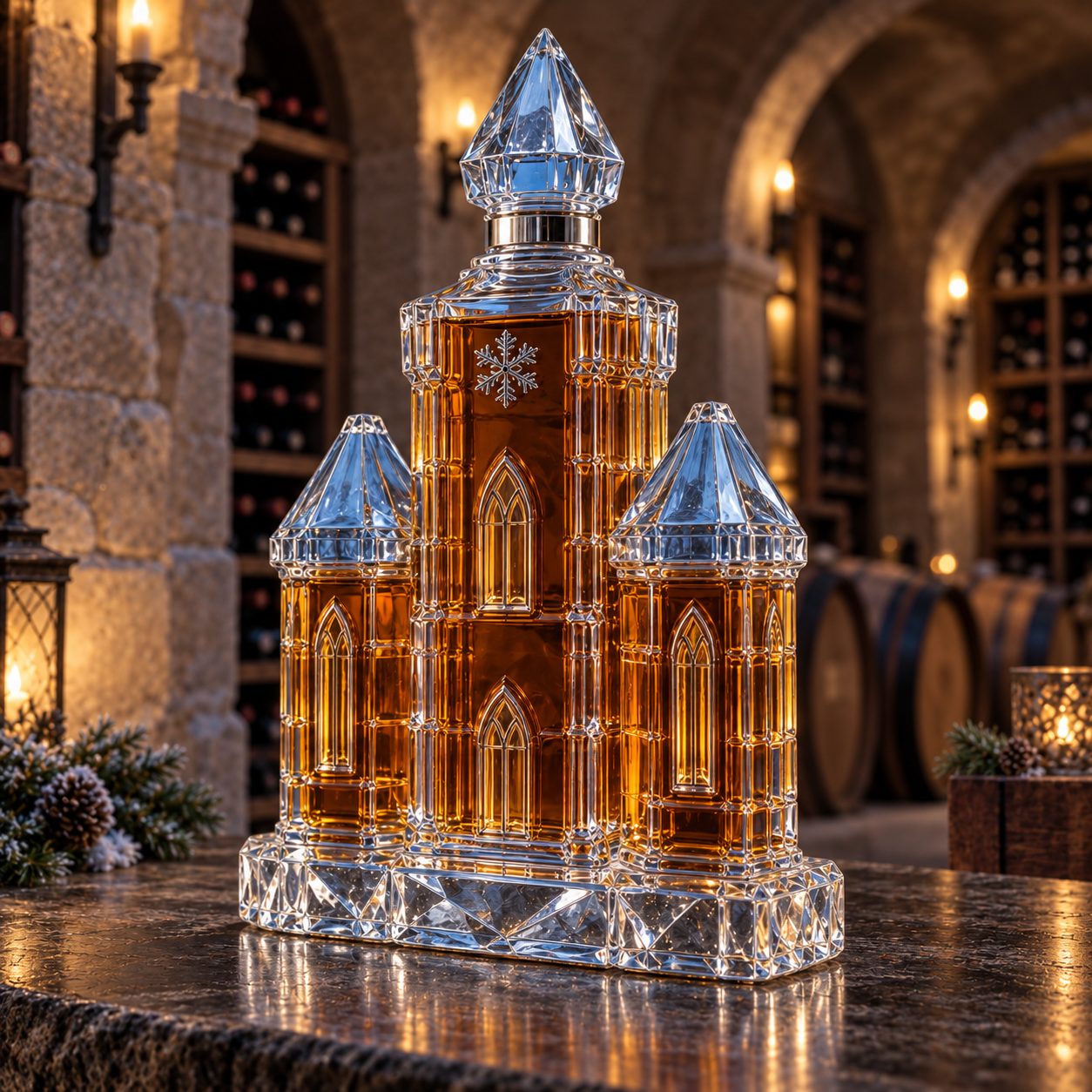 🎄The Kaelvorny Winter Citadel🏰 — Ice-Tower Castle Glass Decanter