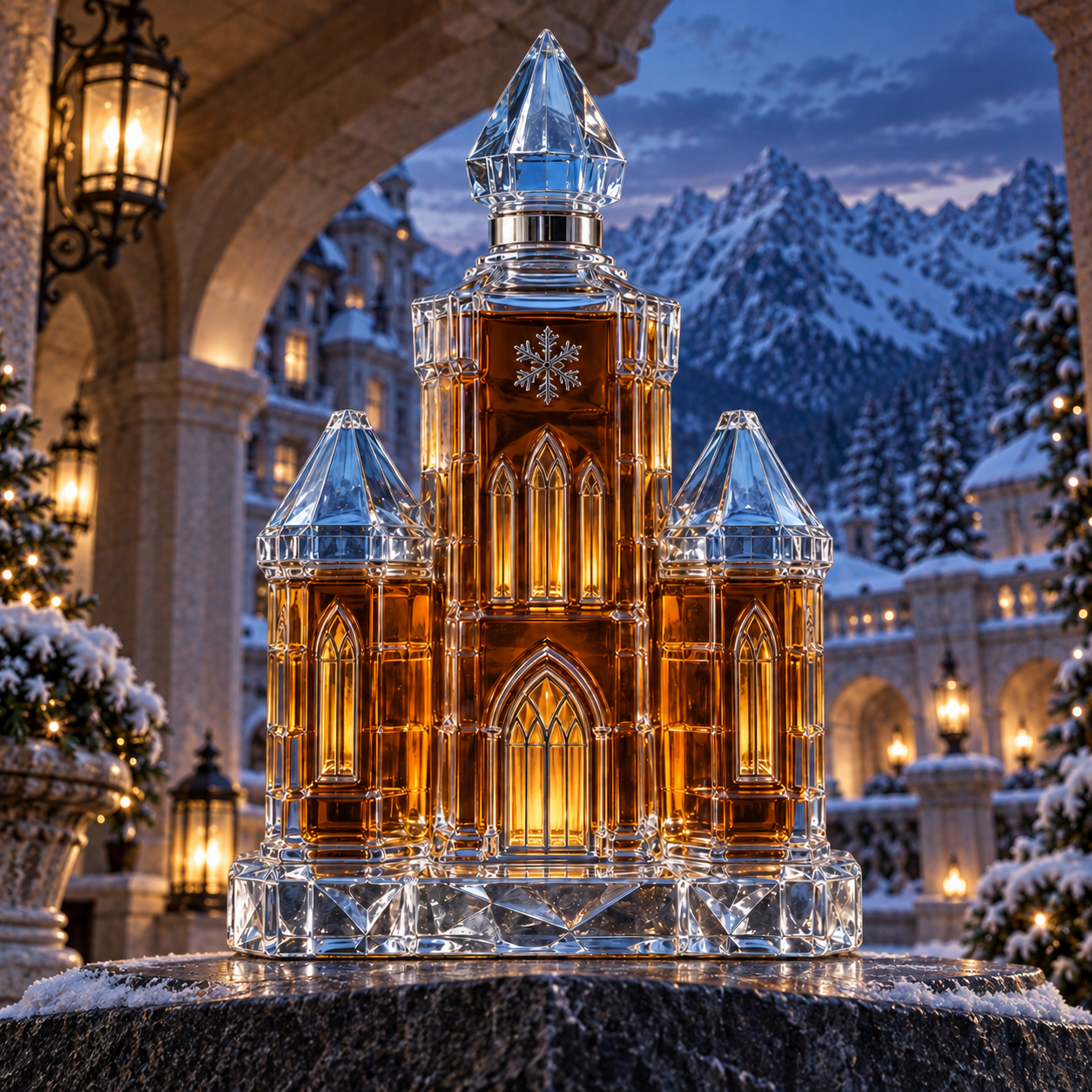 🎄The Kaelvorny Winter Citadel🏰 — Ice-Tower Castle Glass Decanter