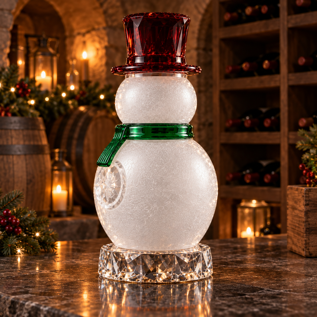 🎄The Kaelvorny Royal Winter Night Snowman⛄️ — Crystal Holiday Decanter