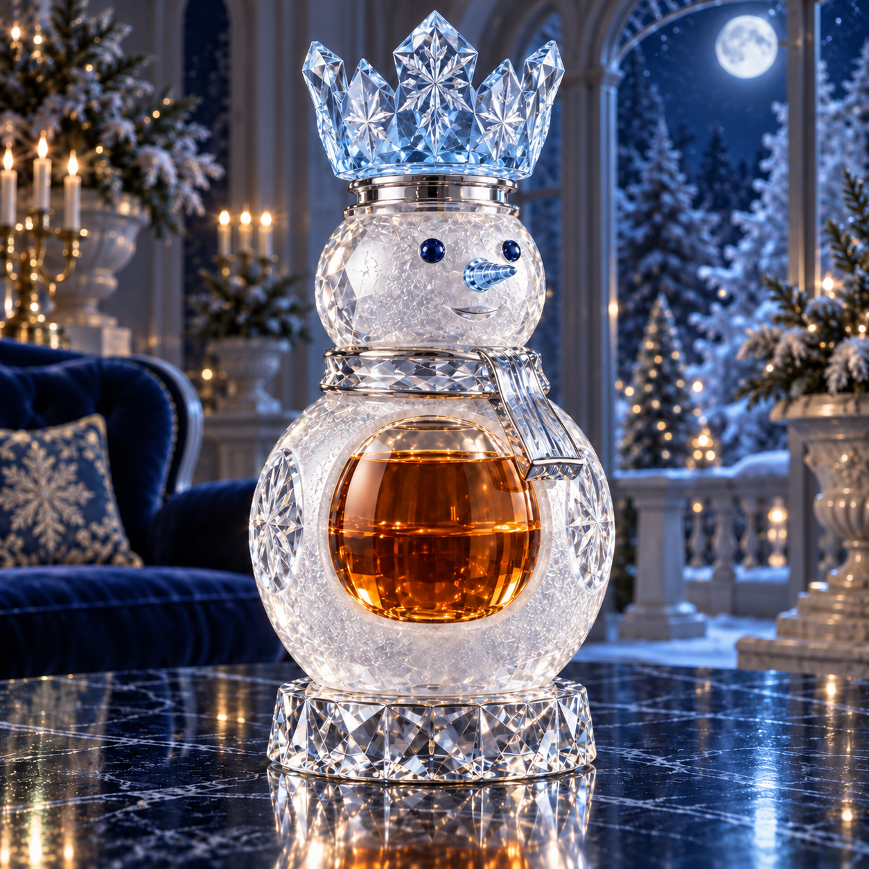 🎄The Kaelvorny Snow-Crowned Crystal Snowman — Winter Crown Decanter