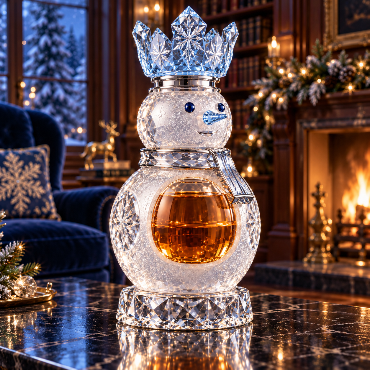 🎄The Kaelvorny Snow-Crowned Crystal Snowman — Winter Crown Decanter