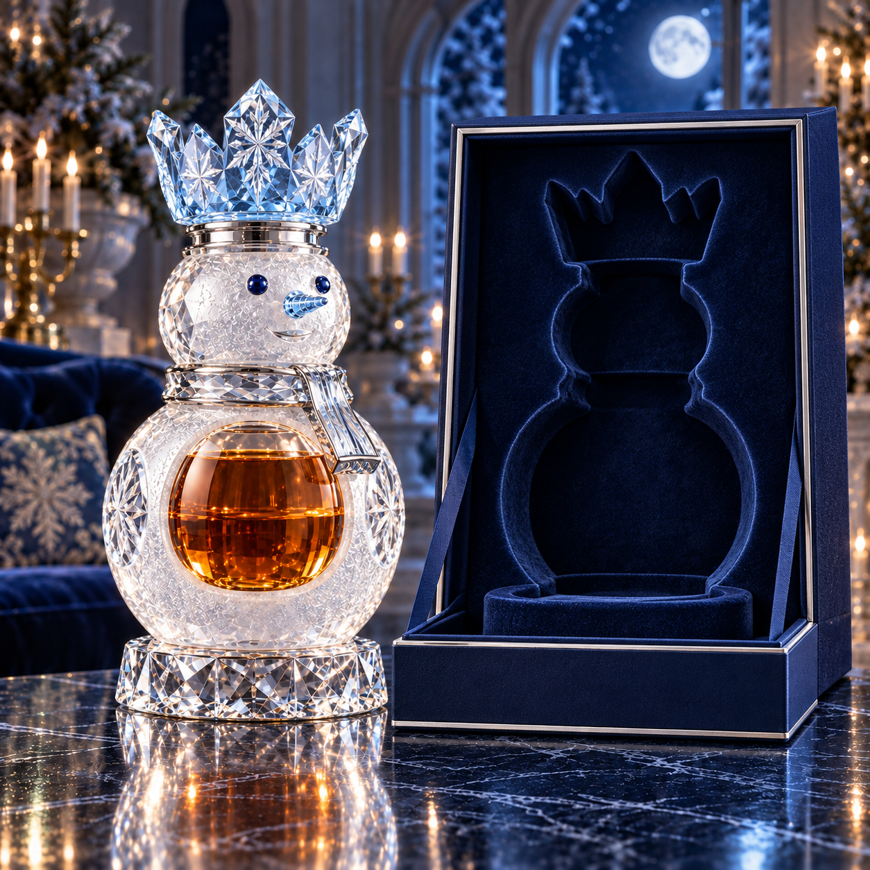 🎄The Kaelvorny Snow-Crowned Crystal Snowman — Winter Crown Decanter