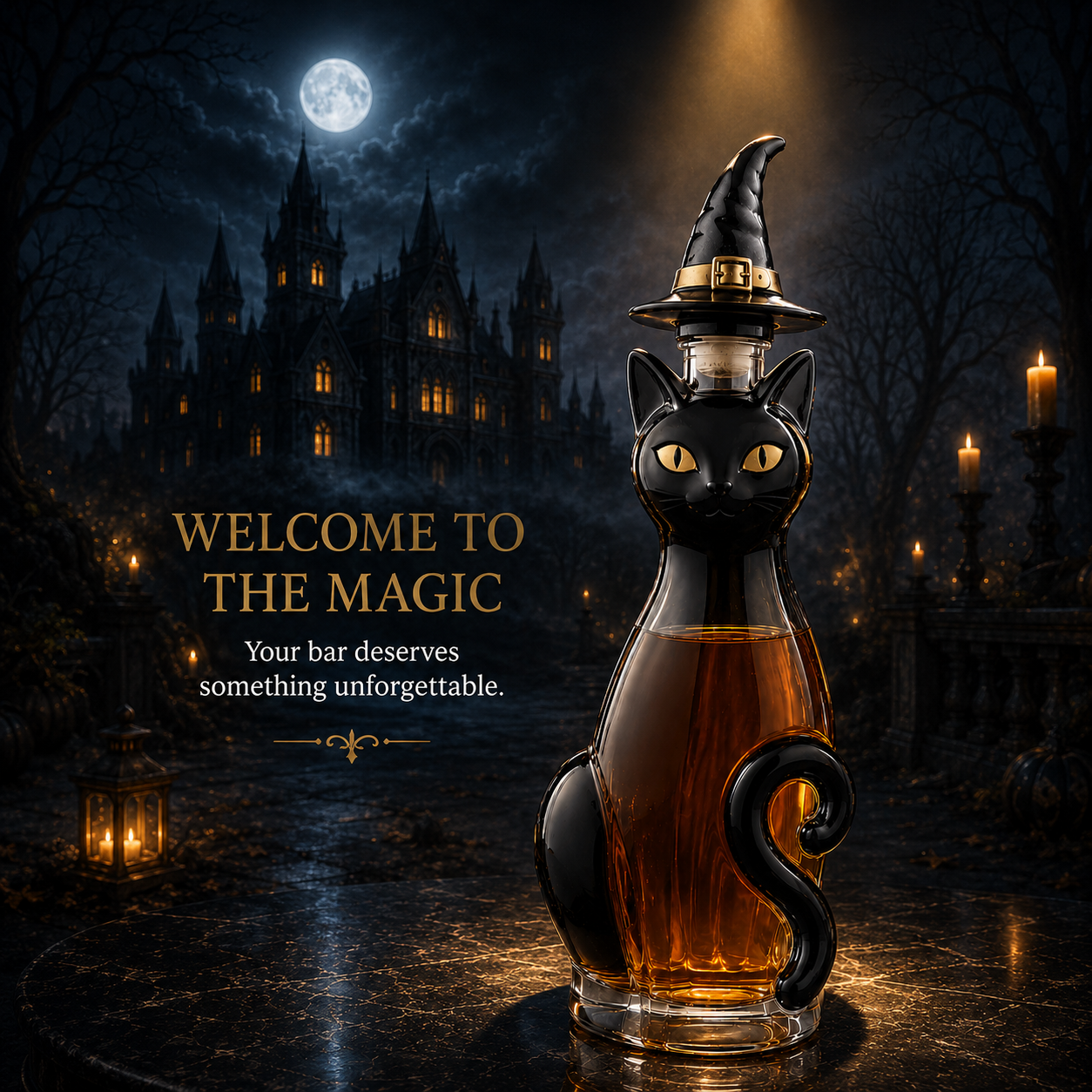 🎃Halloween Series Wine Bottle – 🐈‍⬛Black Cat Witch Wine Bottle🔮