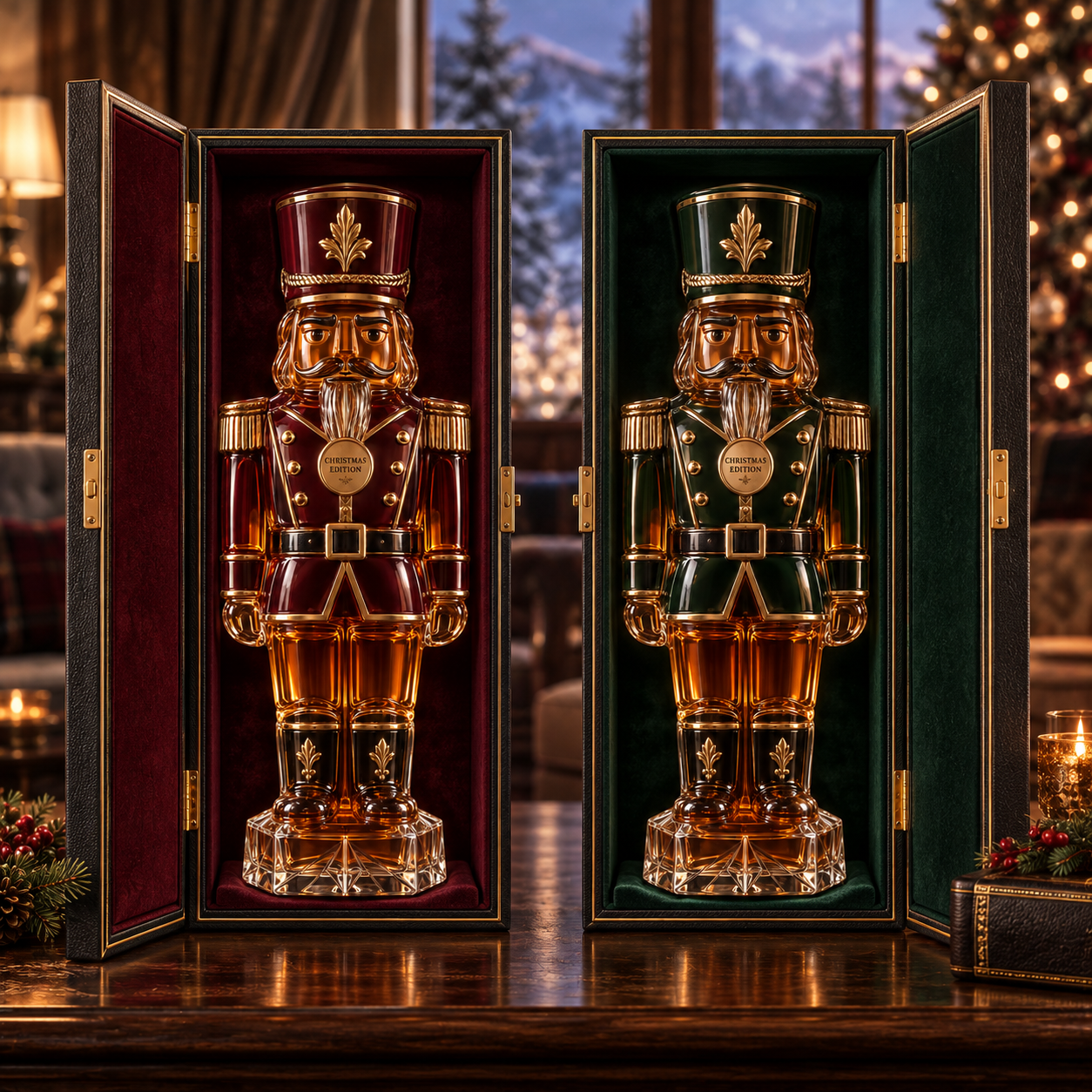 Royal Nutcracker Christmas Whiskey Decanter – Burgundy & Forest Green Collector Editions
