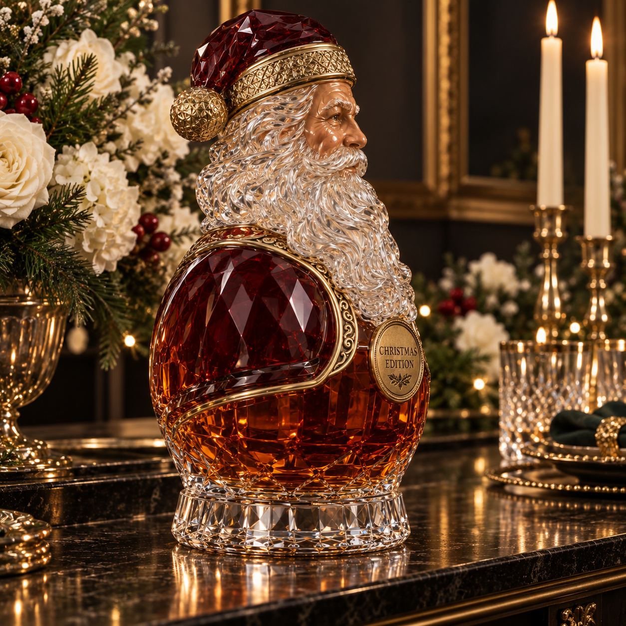 🎄Royal Santa Christmas Whiskey Decanter – 🎅Crystal Collector’s Edition