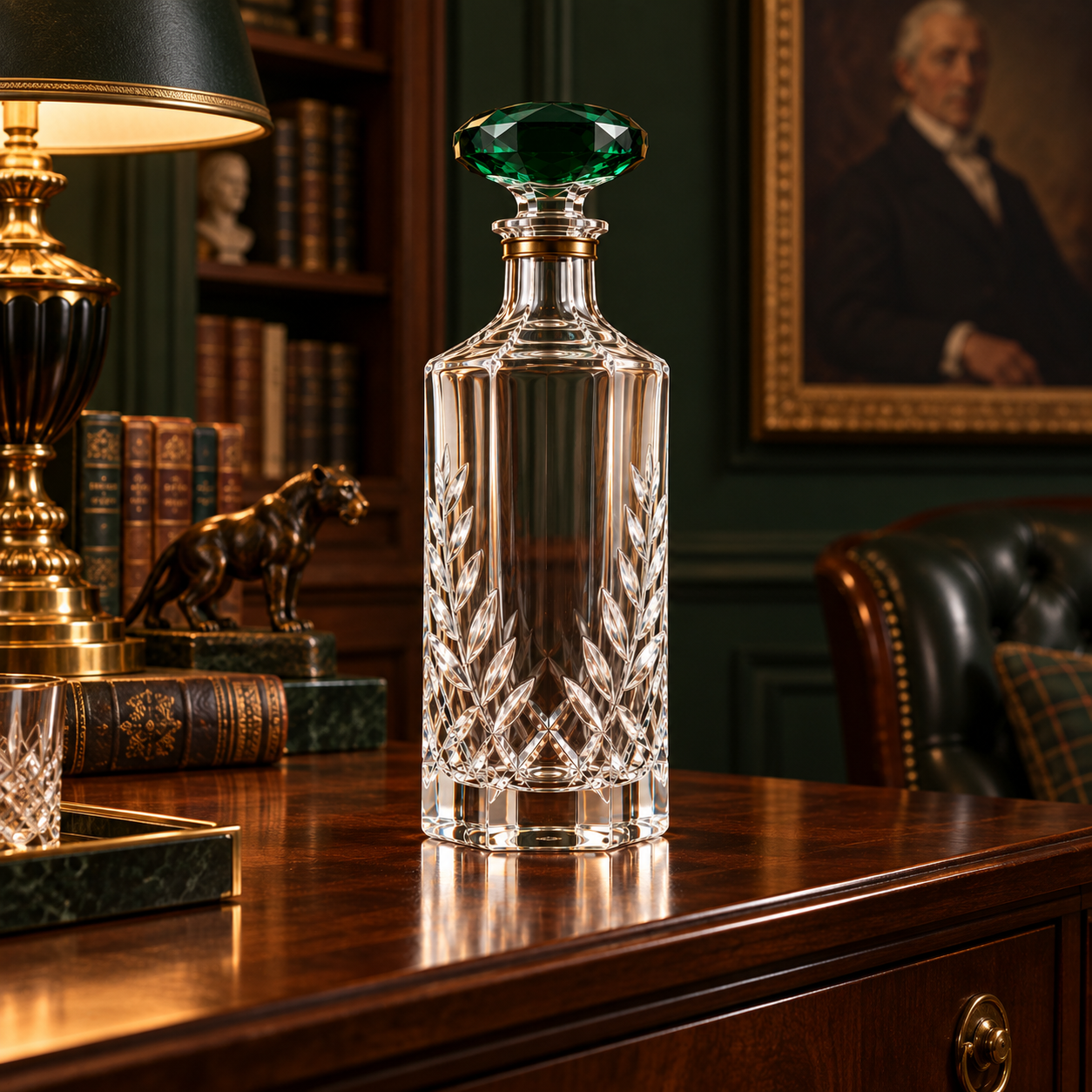 Kaelvorny Emerald Laurel Luxury Crystal Decanter — The Heirloom Facets Collection