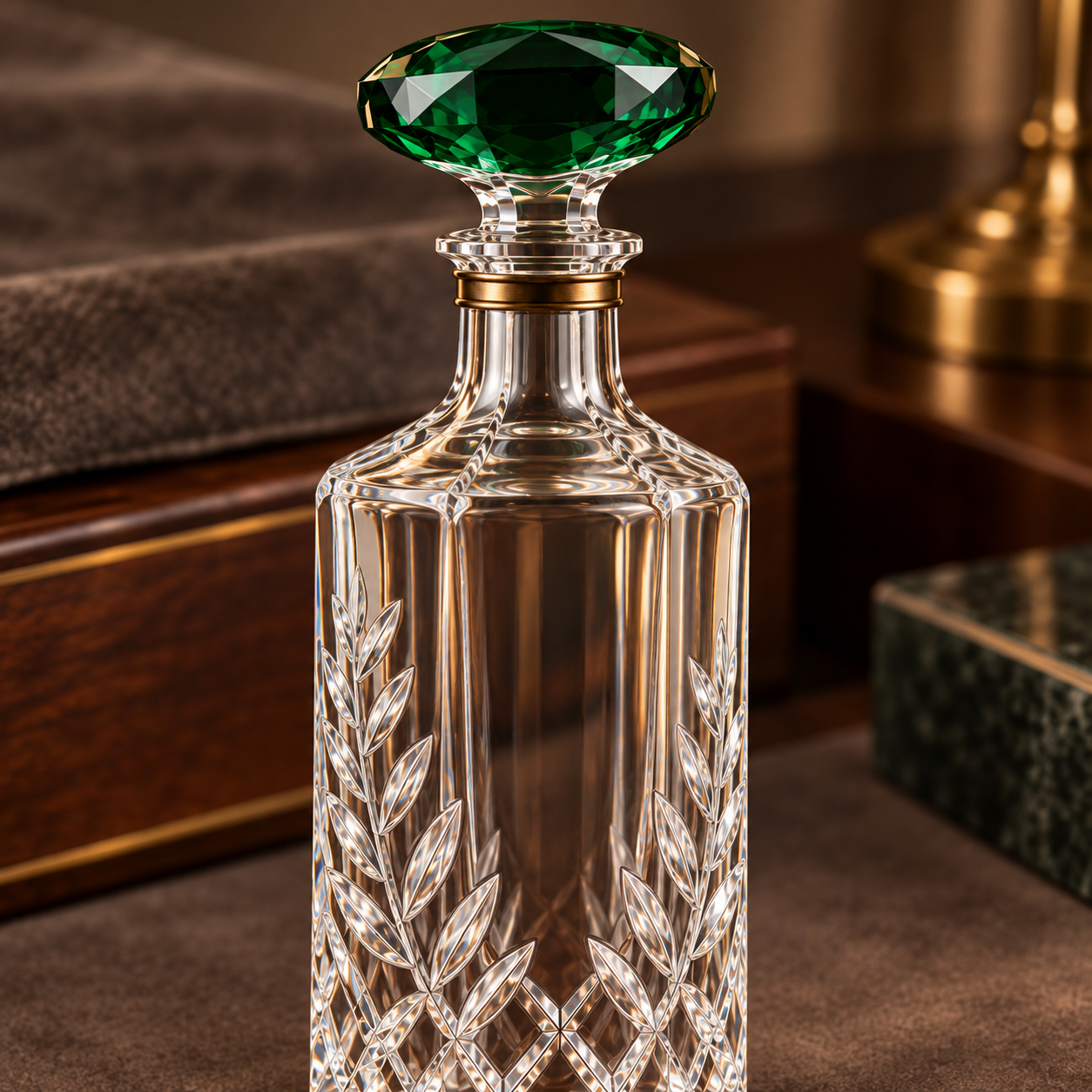 Kaelvorny Emerald Laurel Luxury Crystal Decanter — The Heirloom Facets Collection