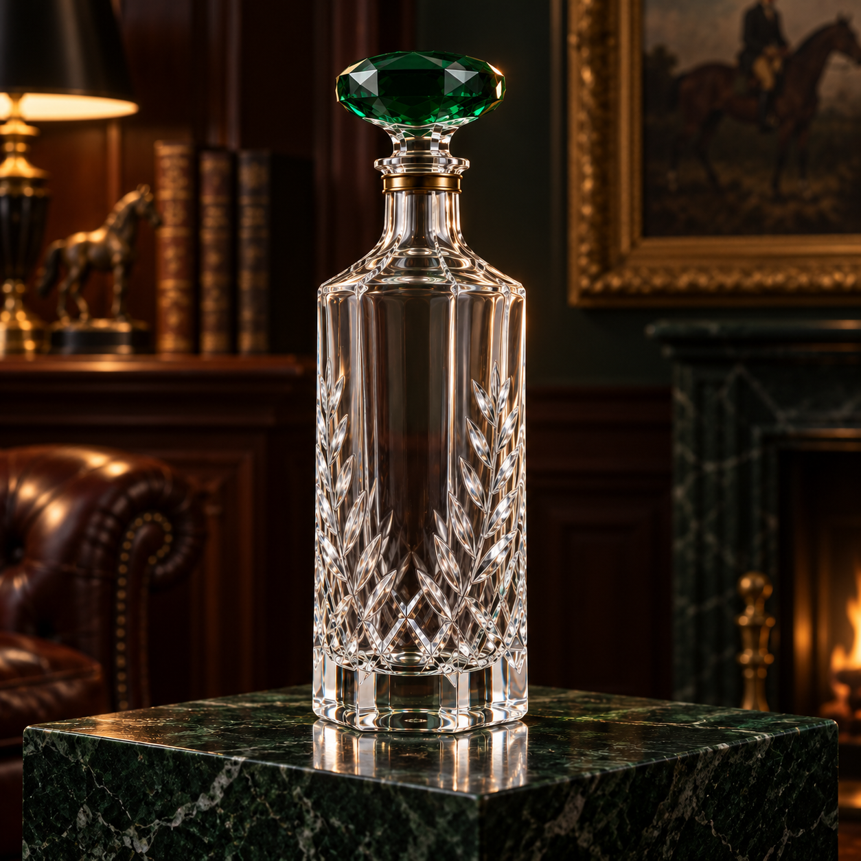 Kaelvorny Emerald Laurel Luxury Crystal Decanter — The Heirloom Facets Collection