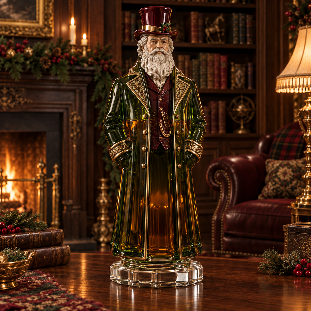 Victorian Father Christmas Whiskey Decanter – Forest Green Crystal Collector’s Edition