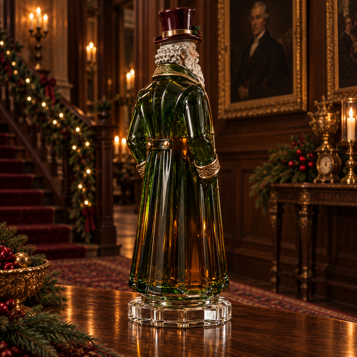 Victorian Father Christmas Whiskey Decanter – Forest Green Crystal Collector’s Edition