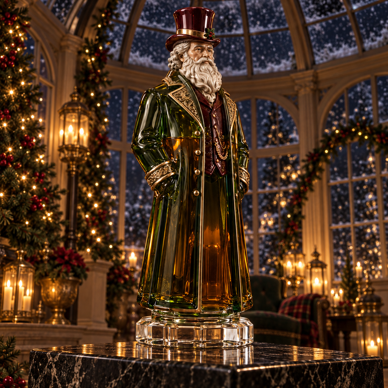 Victorian Father Christmas Whiskey Decanter – Forest Green Crystal Collector’s Edition