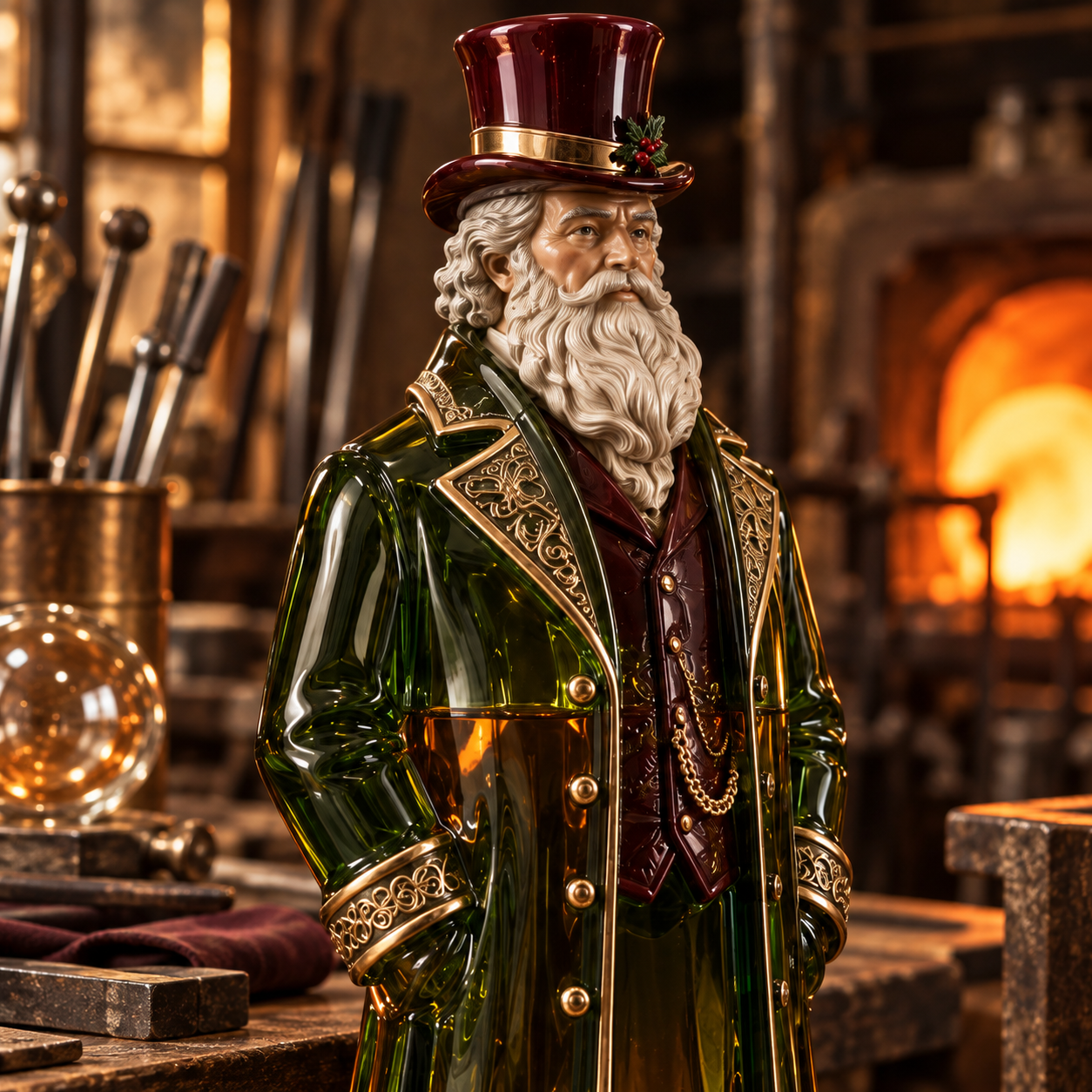 Victorian Father Christmas Whiskey Decanter – Forest Green Crystal Collector’s Edition