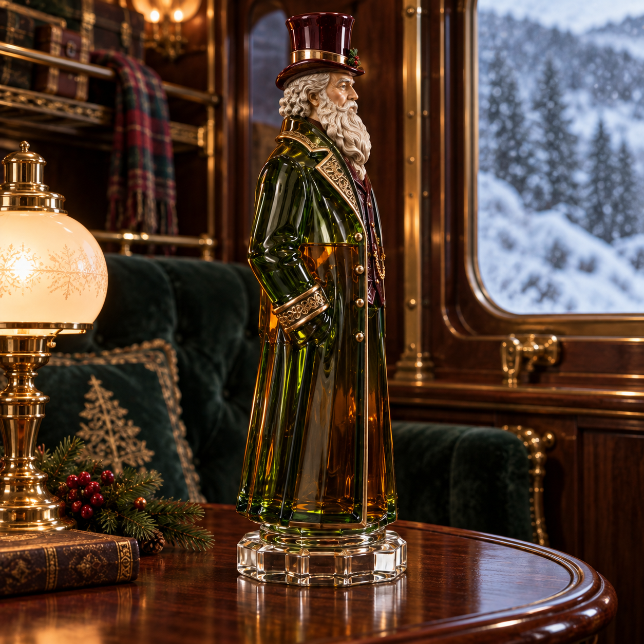 Victorian Father Christmas Whiskey Decanter – Forest Green Crystal Collector’s Edition