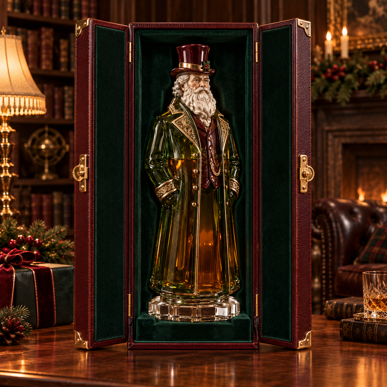 Victorian Father Christmas Whiskey Decanter – Forest Green Crystal Collector’s Edition