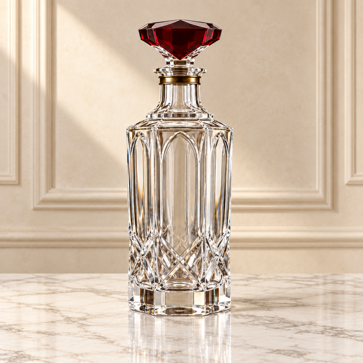 Kaelvorny Crimson Regent Luxury Crystal Decanter — The Heirloom Facets Collection
