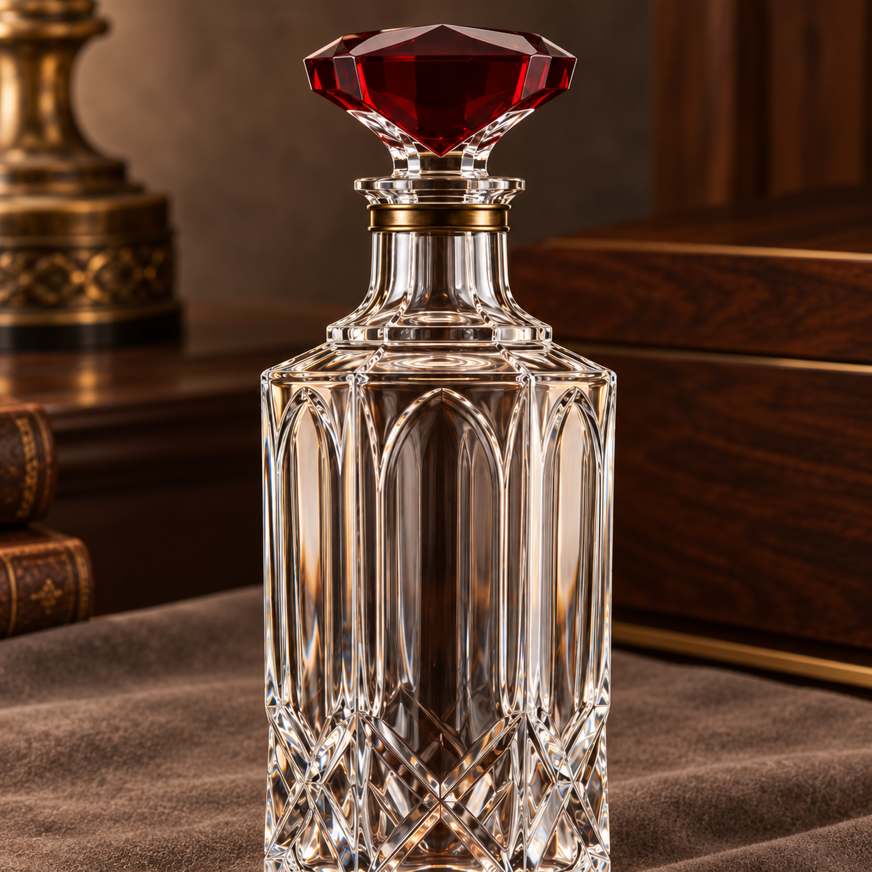 Kaelvorny Crimson Regent Luxury Crystal Decanter — The Heirloom Facets Collection
