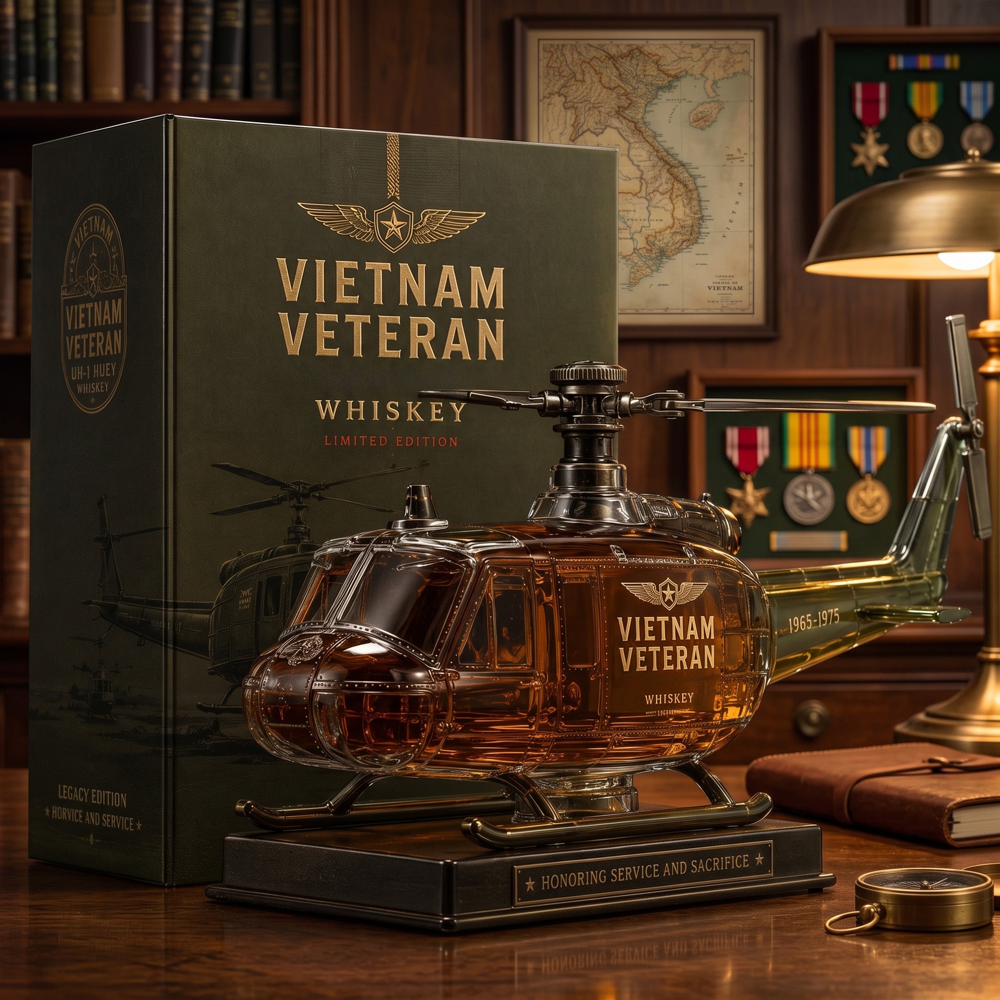 🎖️ Vietnam Veteran Military Helicopter 1965-1975 Whiskey Bottle
