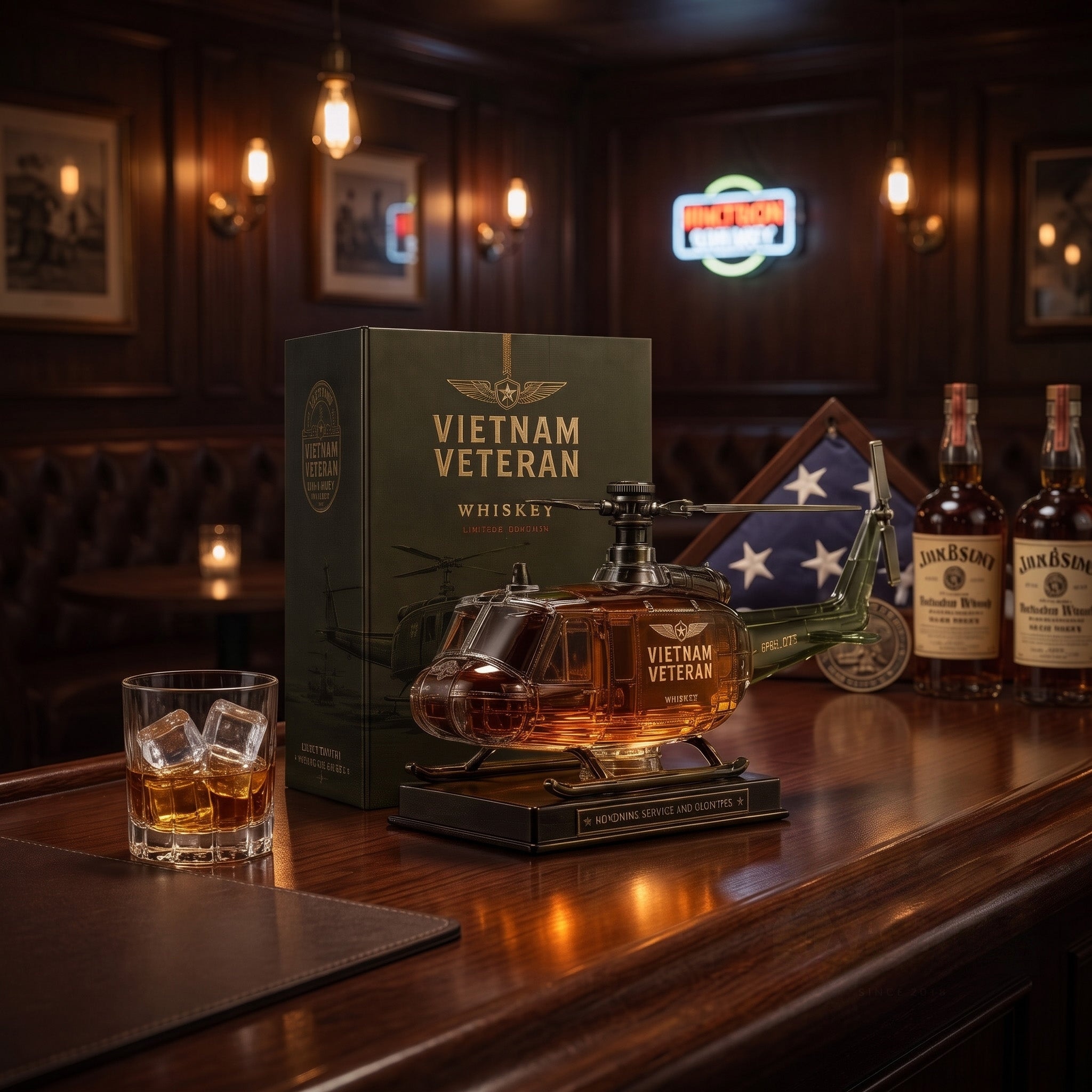 🎖️ Vietnam Veteran Military Helicopter 1965-1975 Whiskey Bottle