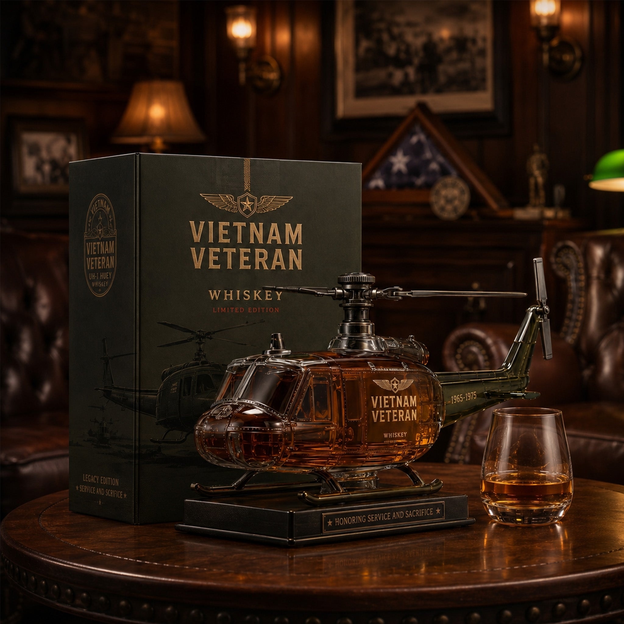 🎖️ Vietnam Veteran Military Helicopter 1965-1975 Whiskey Bottle