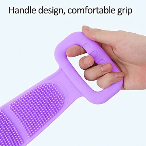Long silicone back scrubber towel with handles and hanging design