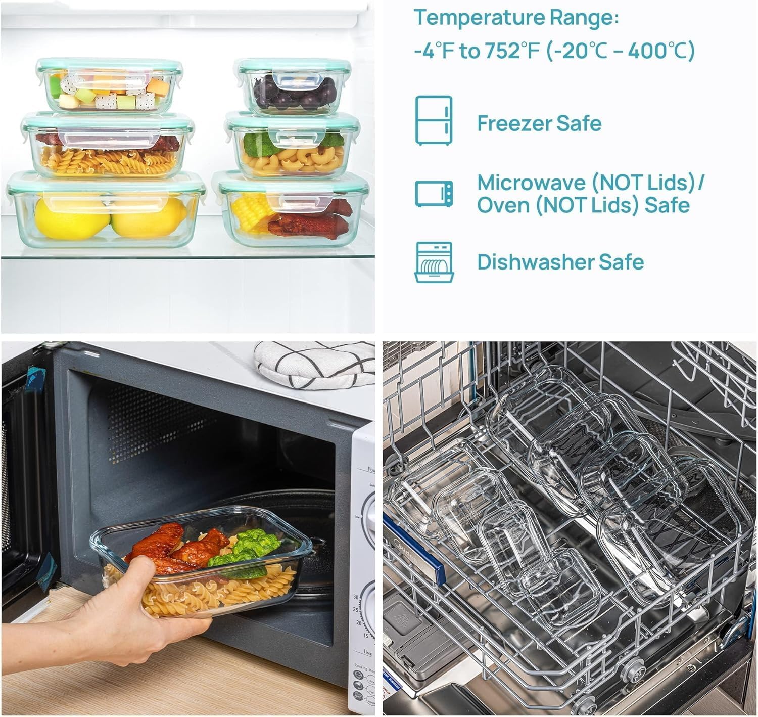 8 Pack Glass Food Storage Containers with Airtight Lids