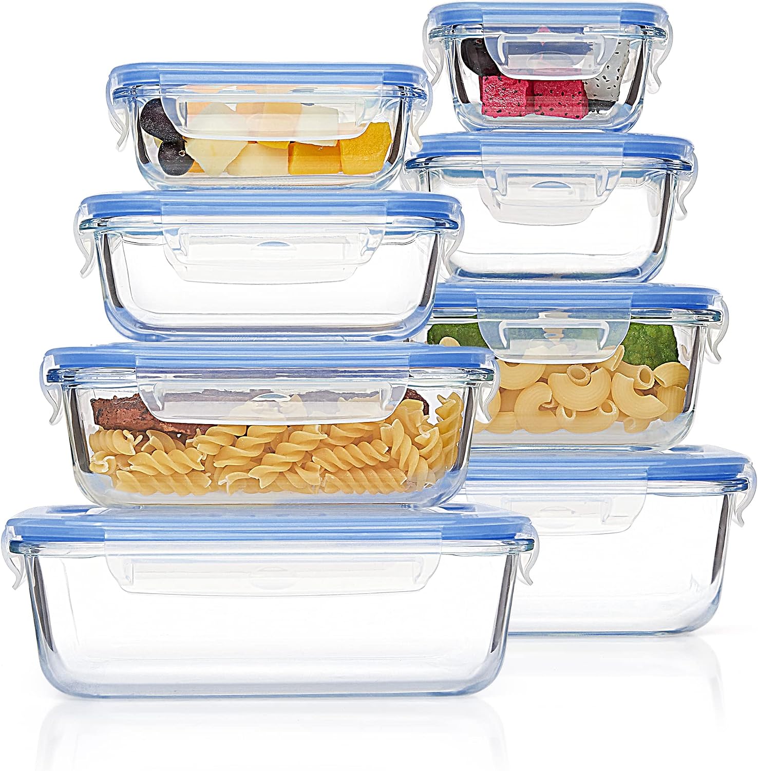 8 Pack Glass Food Storage Containers with Airtight Lids