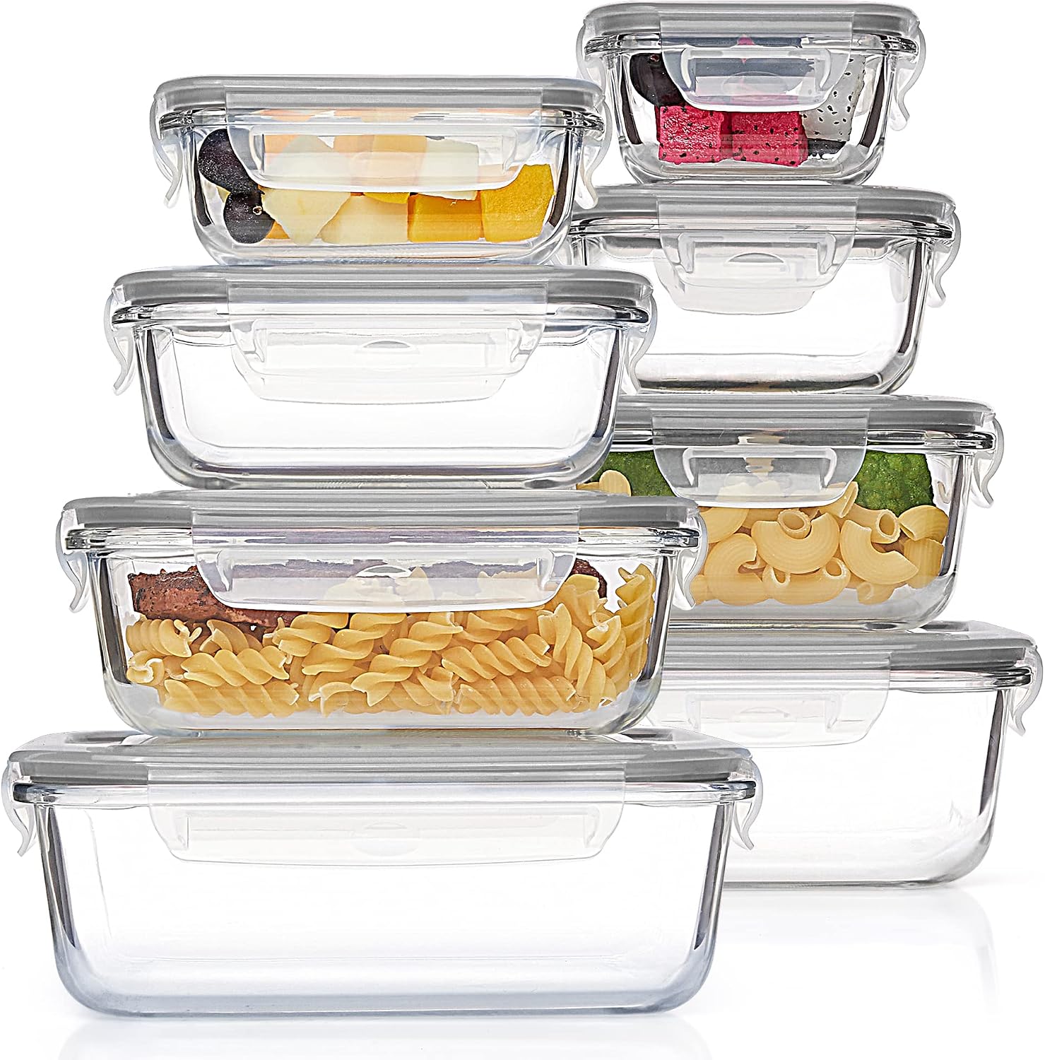 8 Pack Glass Food Storage Containers with Airtight Lids