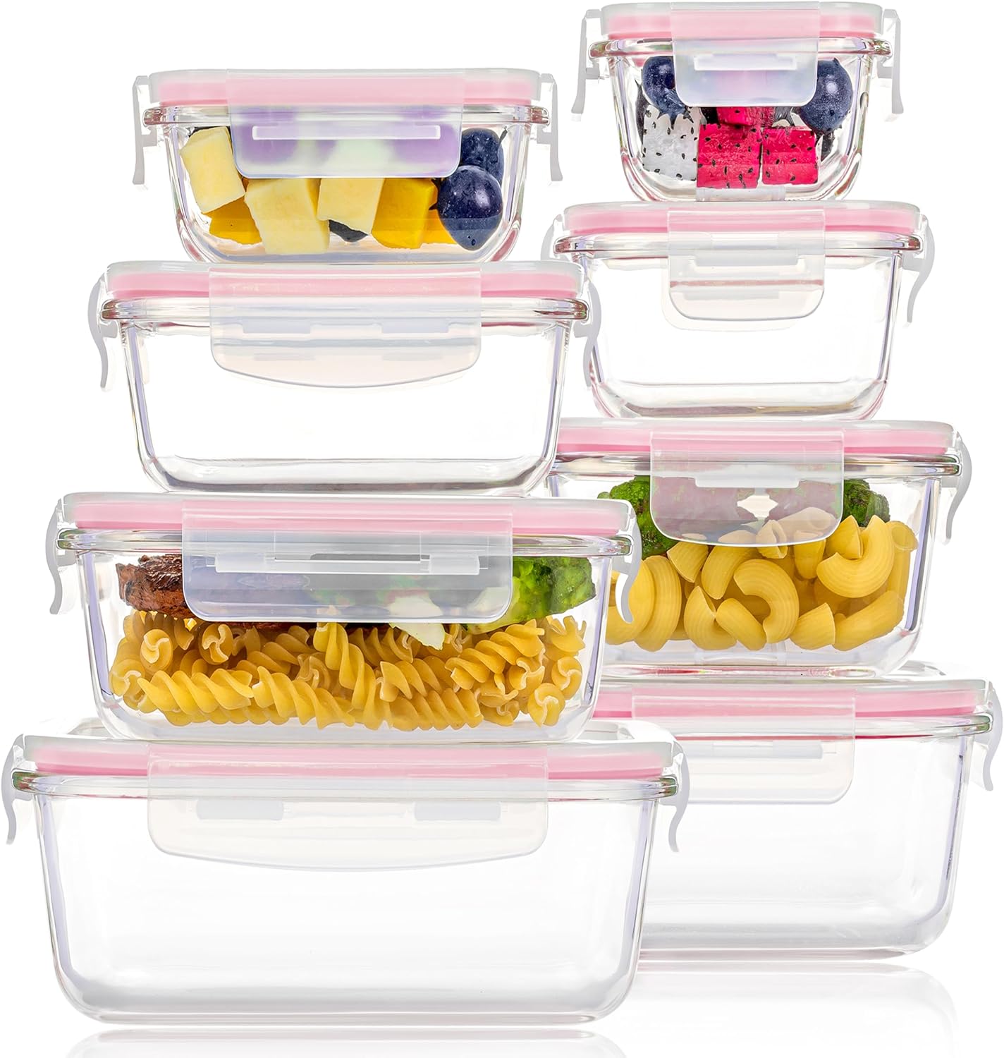 8 Pack Glass Food Storage Containers with Airtight Lids